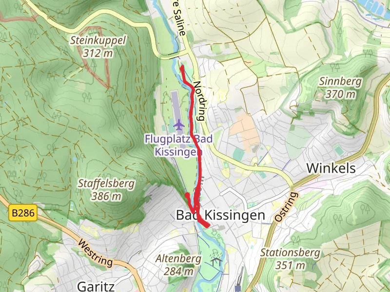 Gradierwerk and Rosengarten via Satinenpromenade and Balthasar-Neumann-Promenade