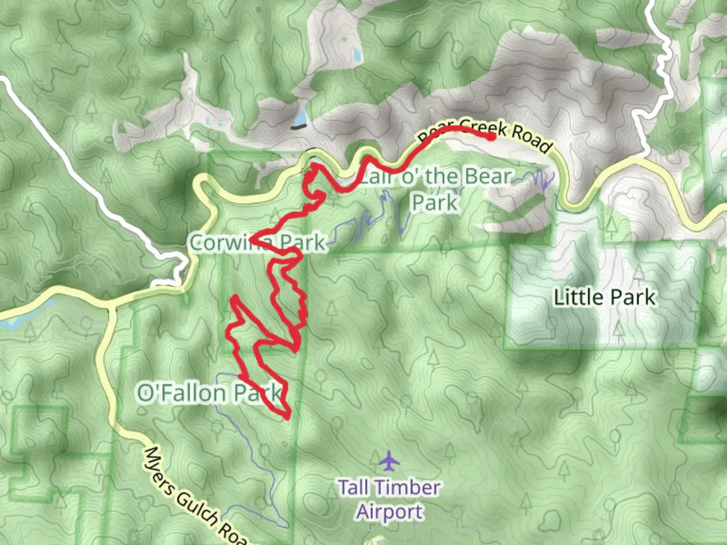 An image depicting the trail Bear Creek Trail and Meadow View Loop and its surrounding area.