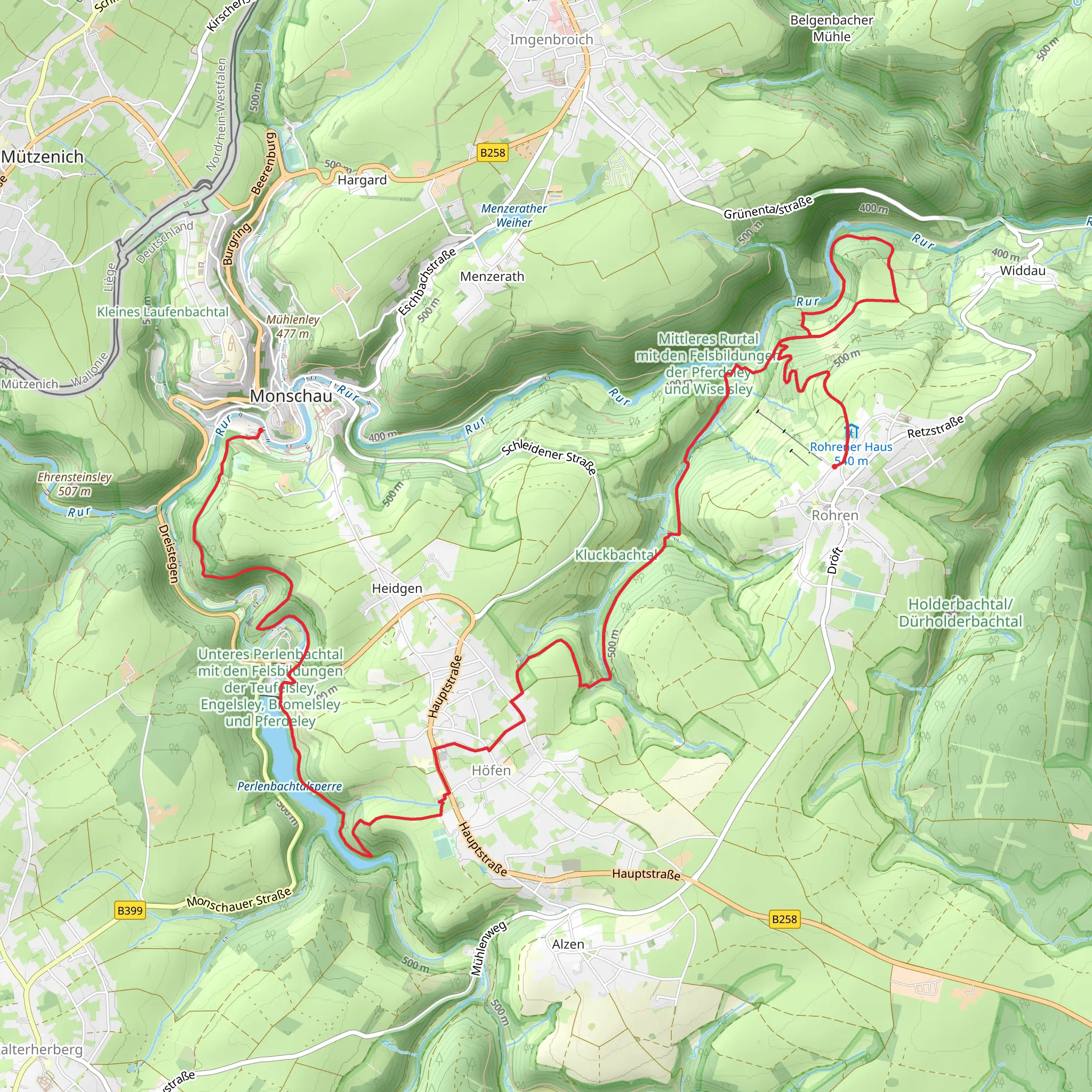 Monschau to Rohren Walk mobile static map