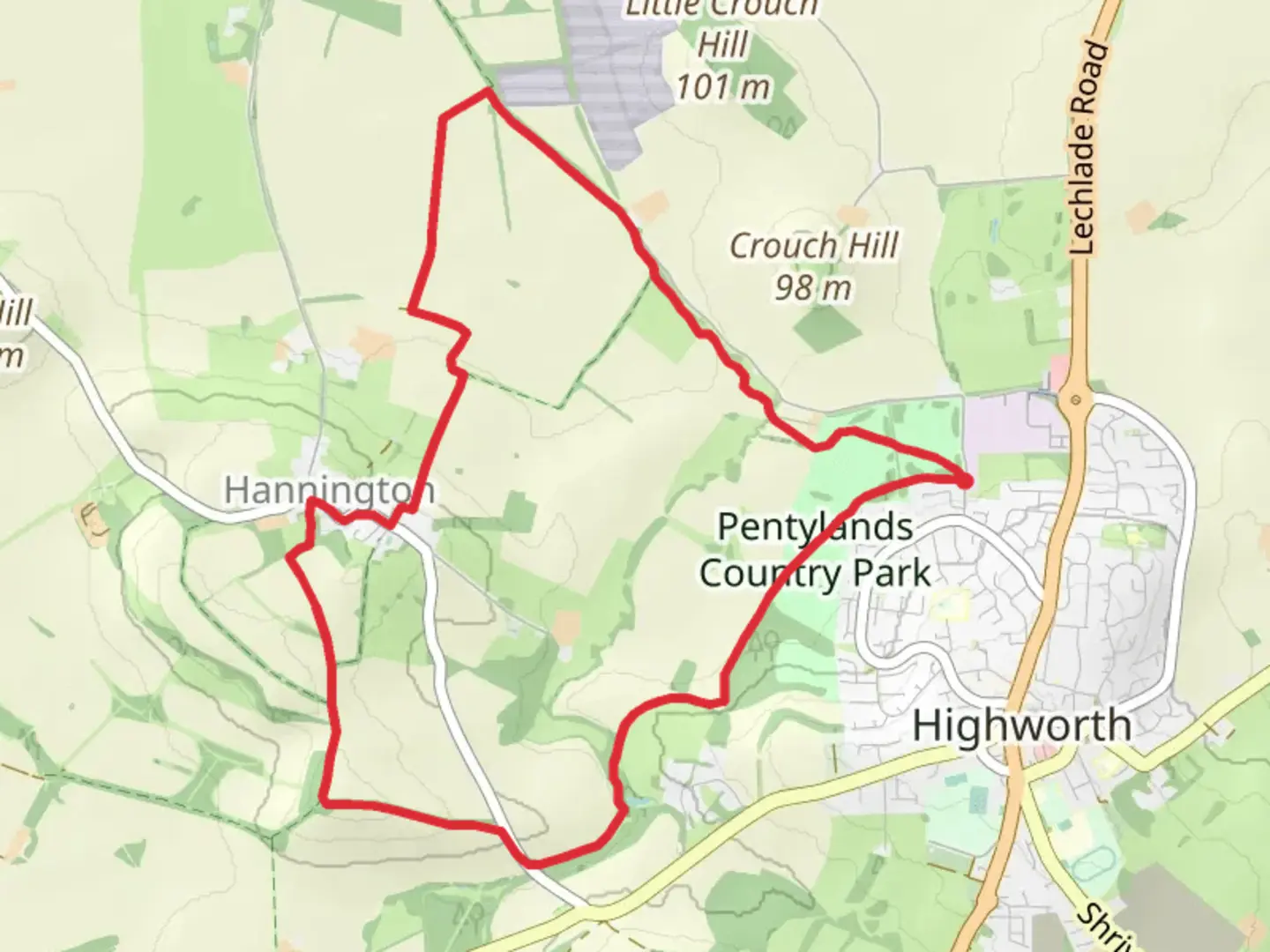 An image depicting the trail Hannington Country Park Loop and its surrounding area.