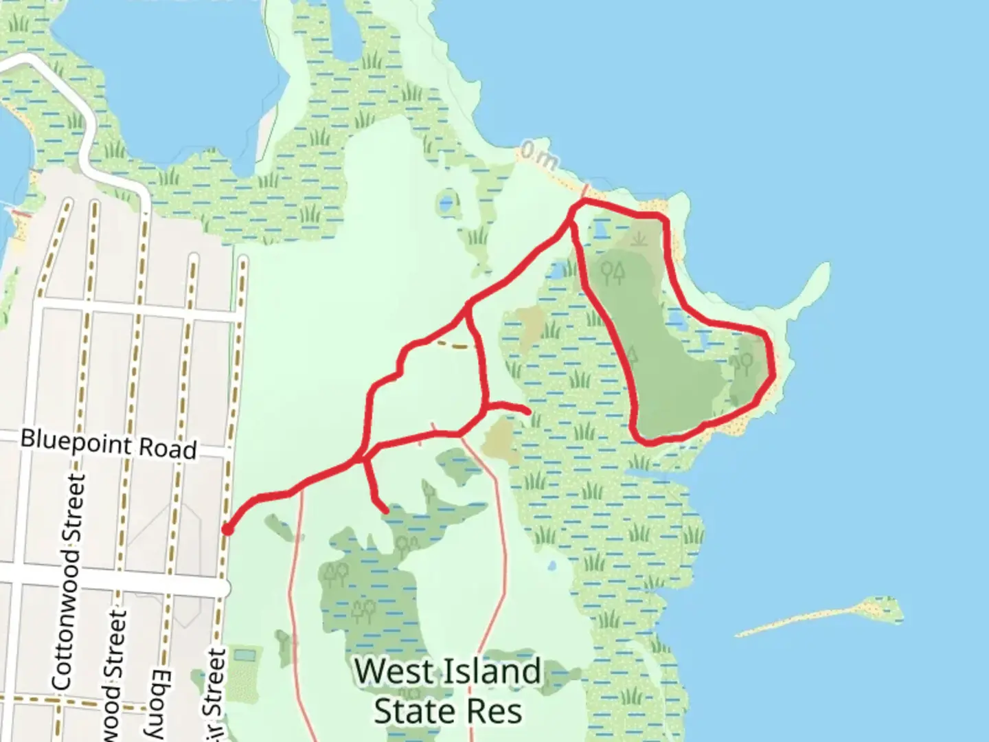 An image depicting the trail West Island State Res Loop and its surrounding area.