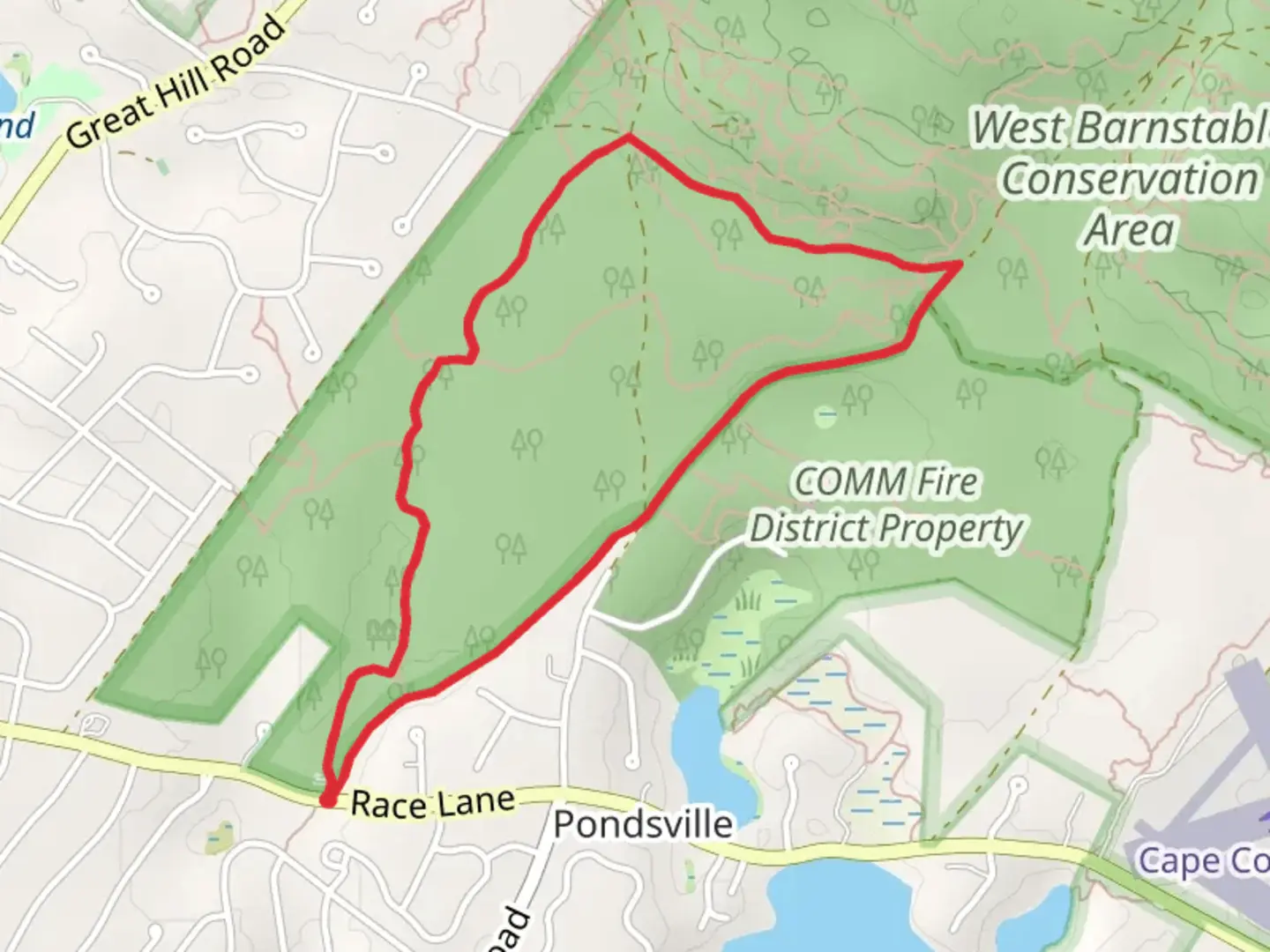 An image depicting the trail Big Ring Trail and Crooked Cartway Loop Trail and its surrounding area.