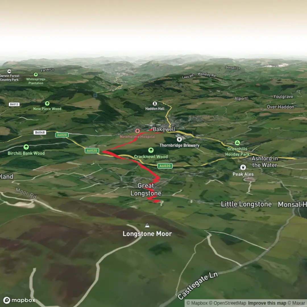 An image depicting the trail Hike from Great Longstone to Bakewell and its surrounding area.