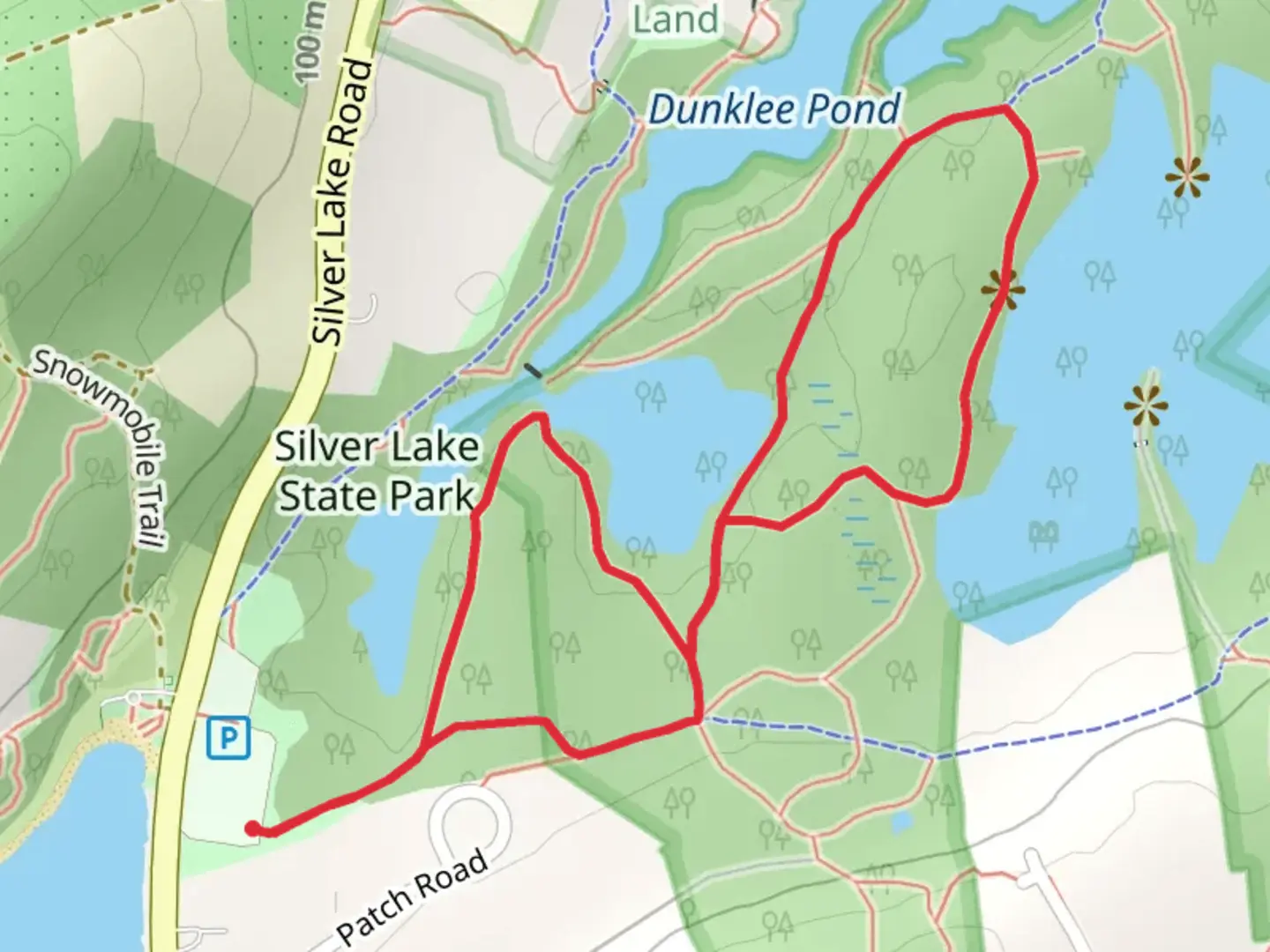 An image depicting the trail Dunklee and Parker Pond Loop and its surrounding area.
