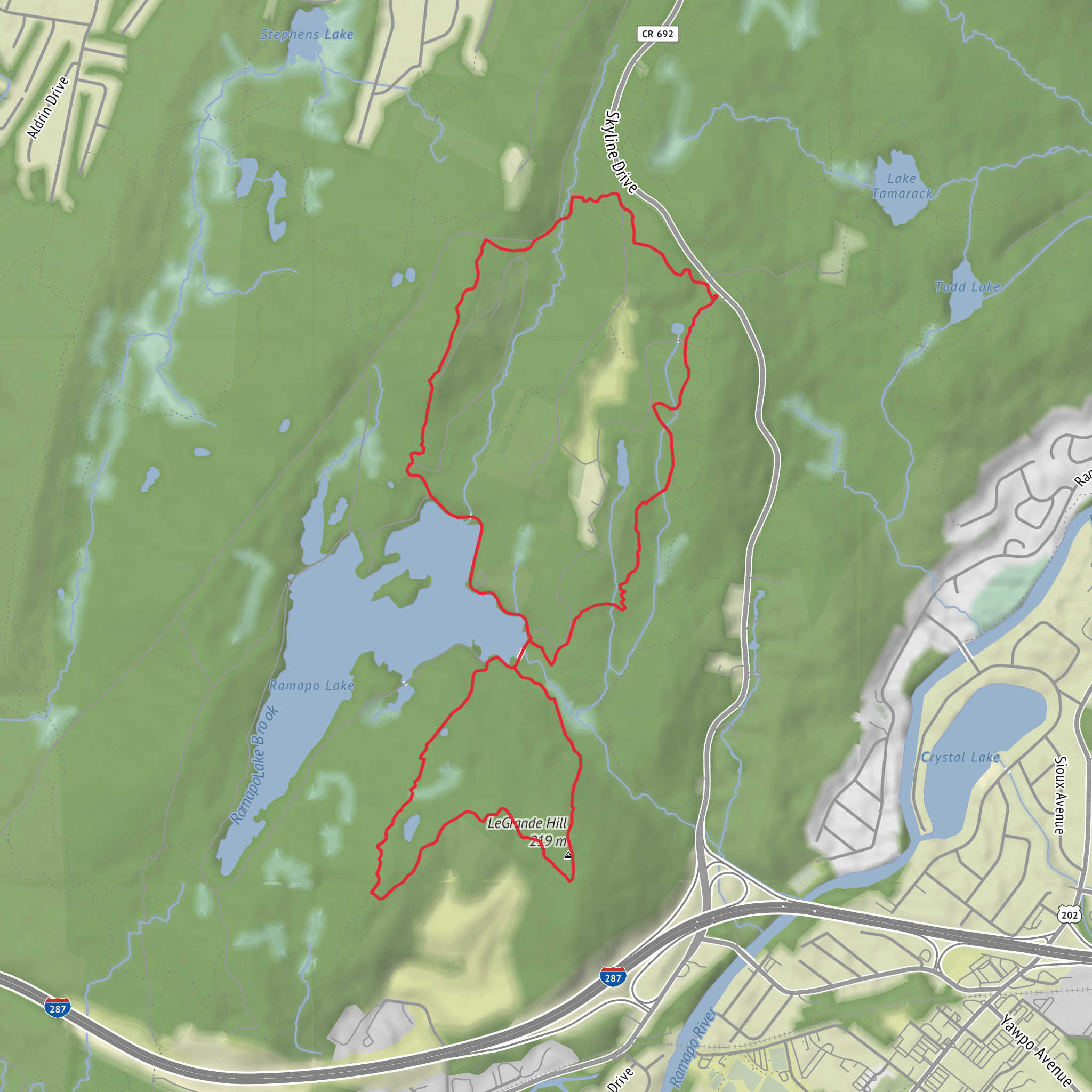 Le Grande Hill and Ramapo Lake via Hoeferlin Memorial Trail mobile static map