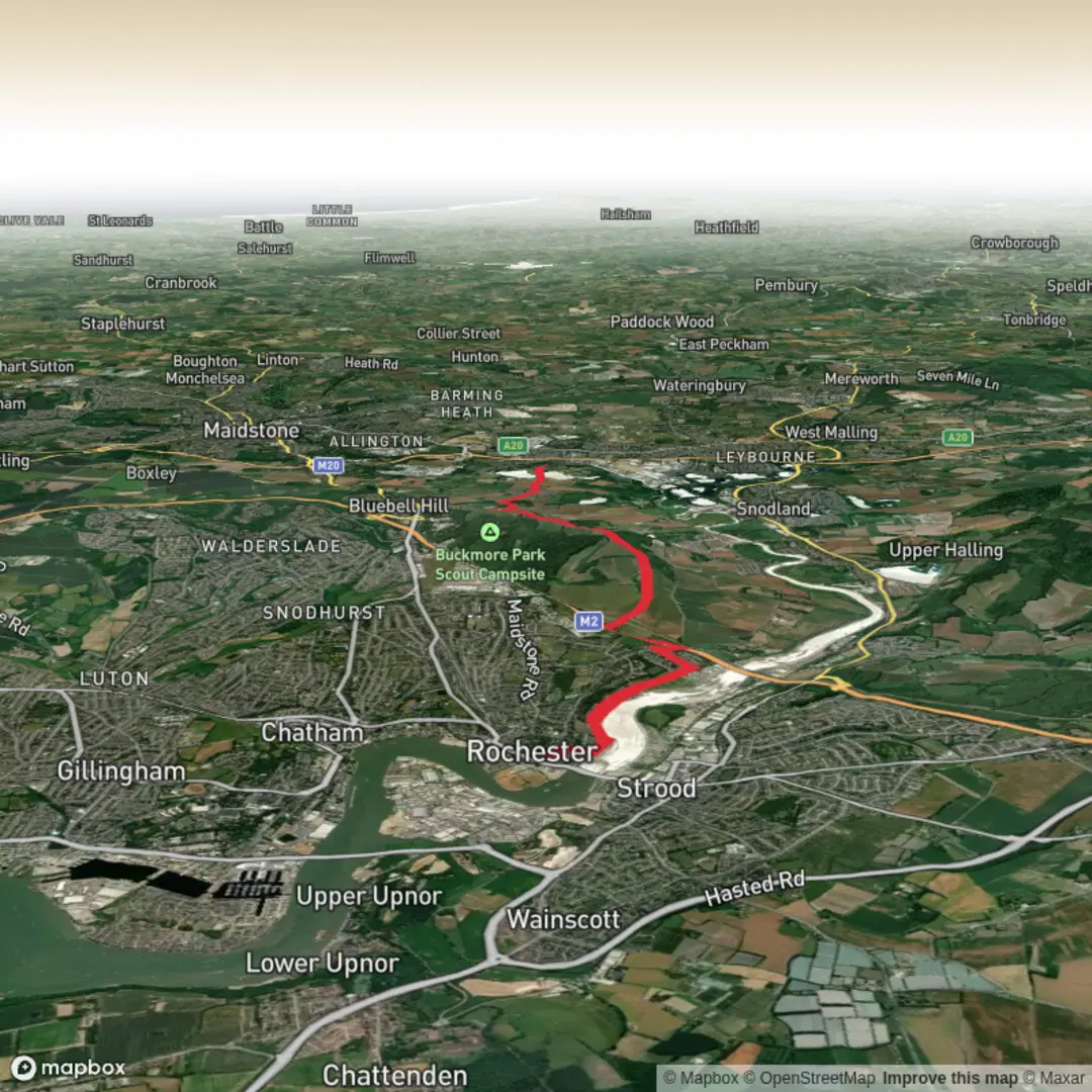 An image depicting the trail Rochester Cathedral to Aysleford Priory and its surrounding area.