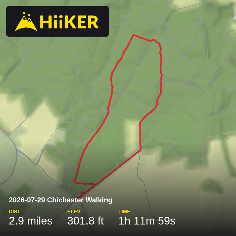 A map preview of the recording 2026-07-29 Chichester Walking.