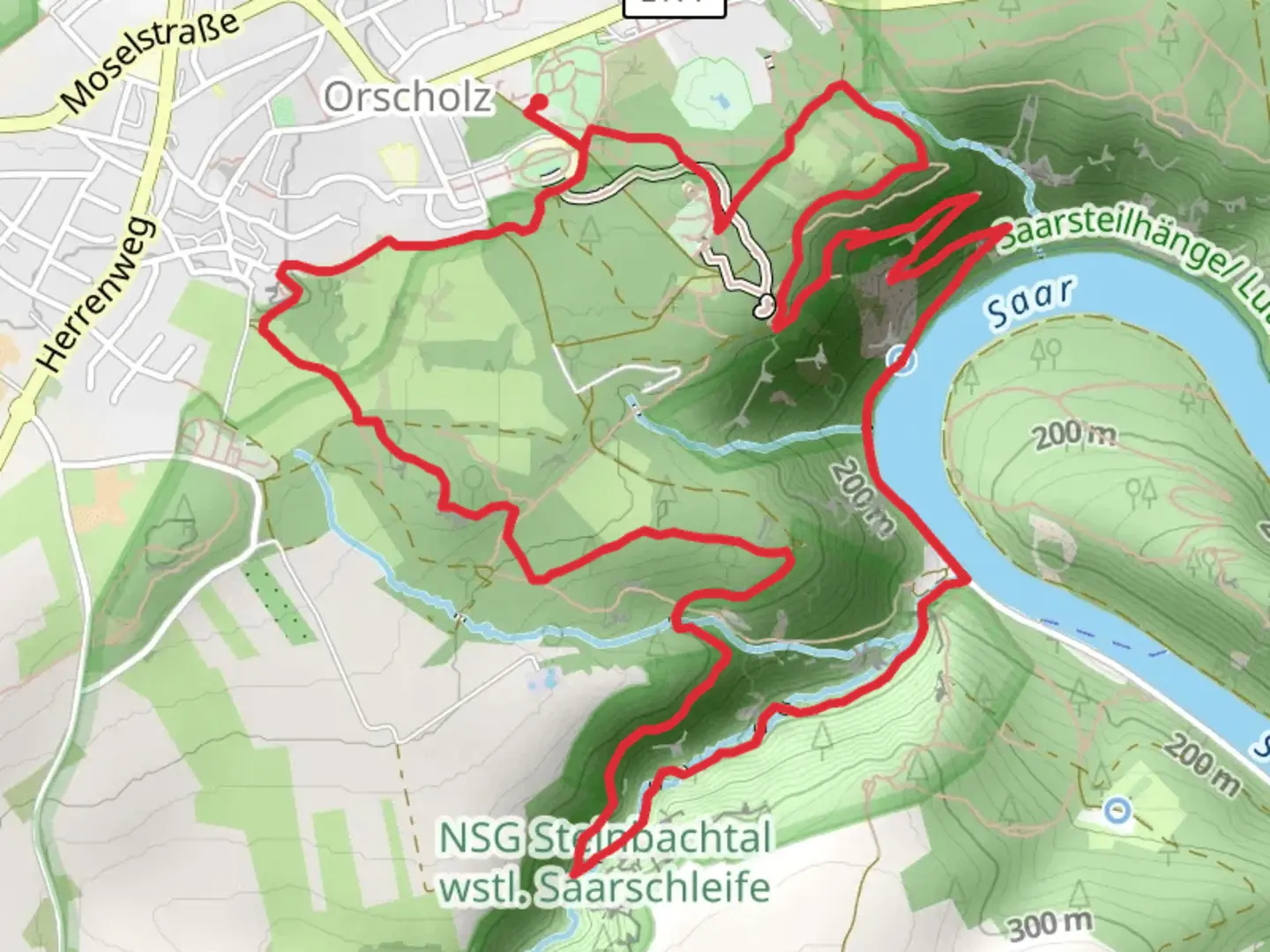 An image depicting the trail Cloefpfad and Vogellehrpfad Loop and its surrounding area.