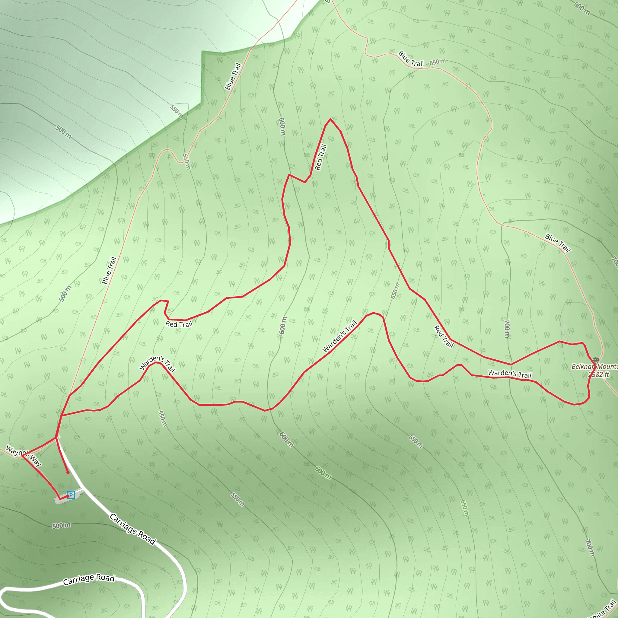 Belknap Mountain via Red Trail Loop mobile static map