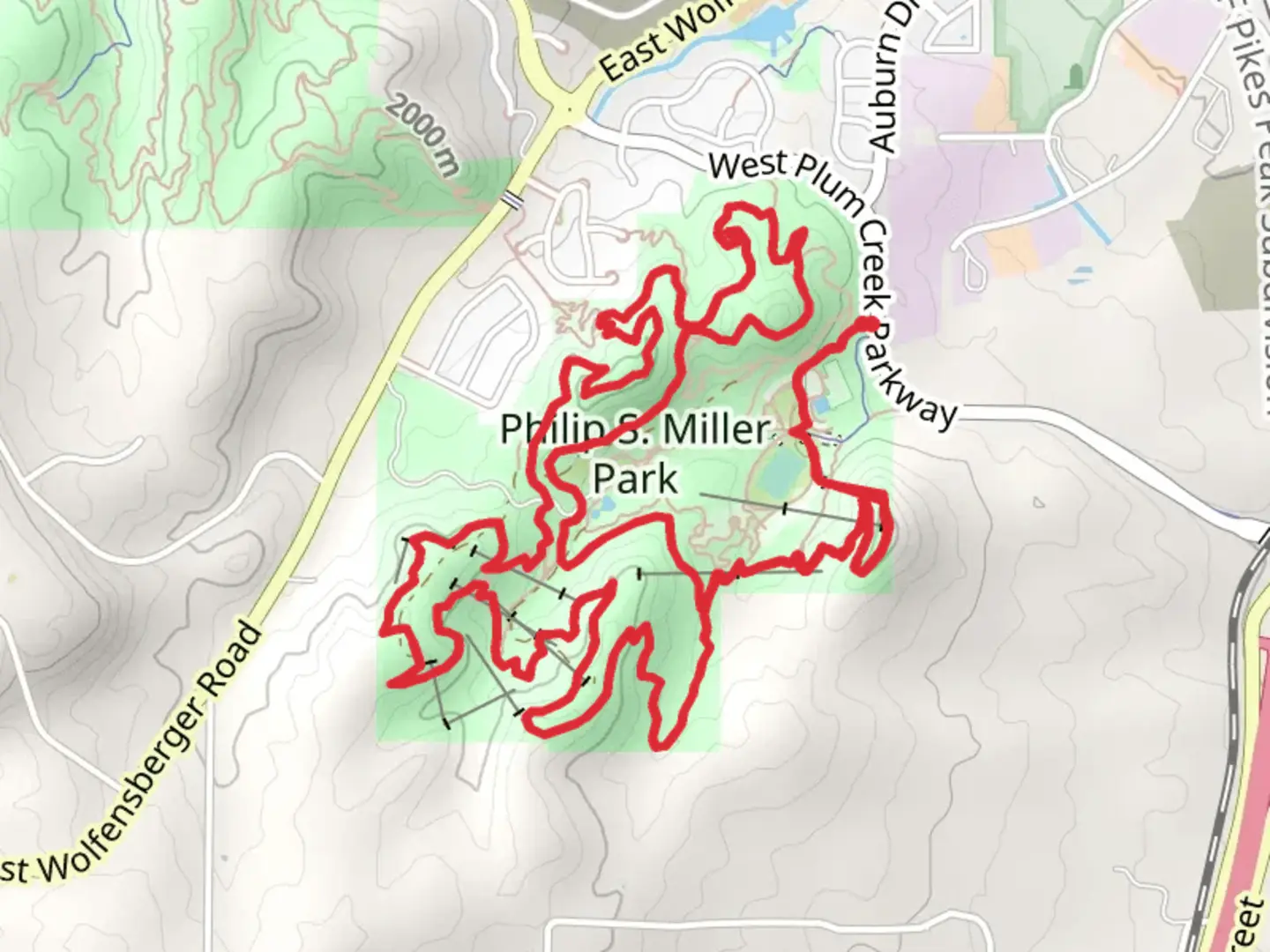 An image depicting the trail Philip S Miller Park Loop and its surrounding area.