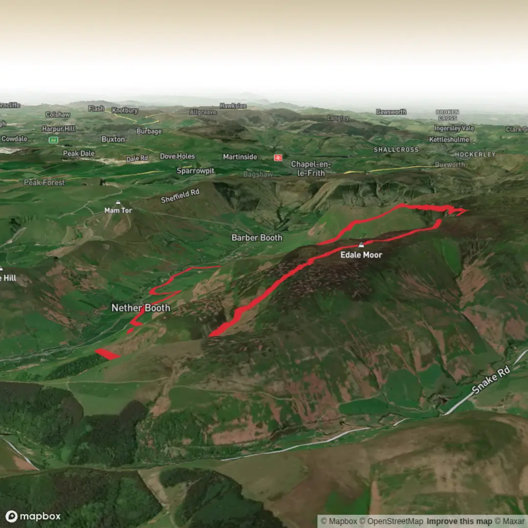 An image depicting the trail jaggers Clough to grindsbrook via parish boundary and its surrounding area.