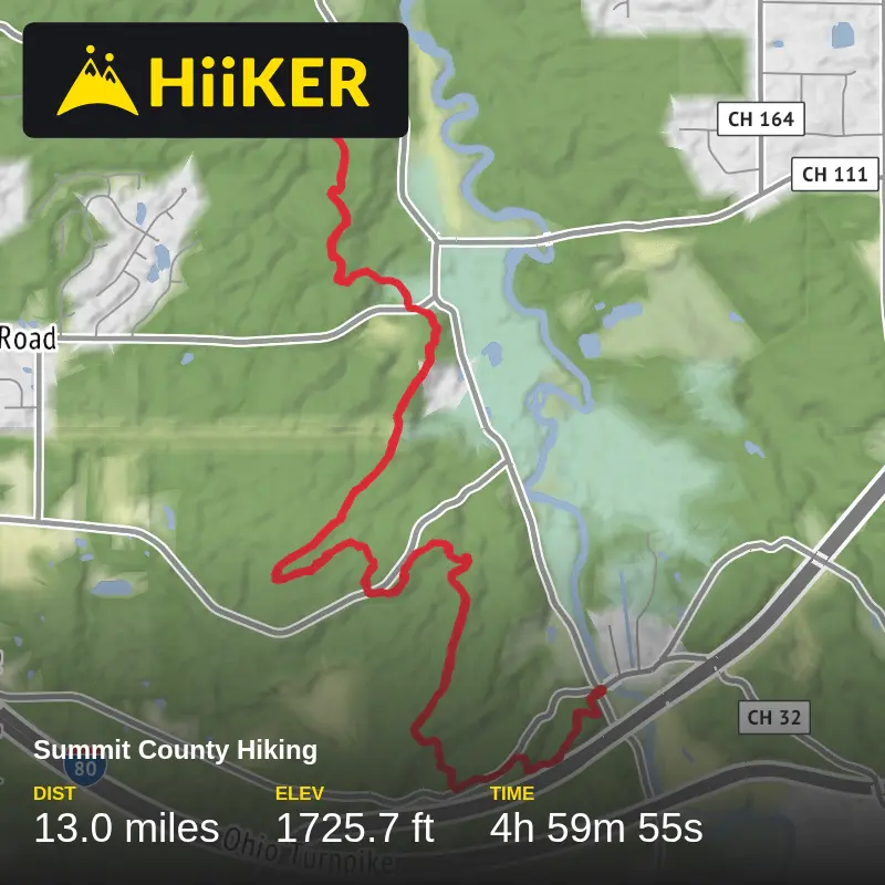 A map preview of the recording Summit County Hiking.