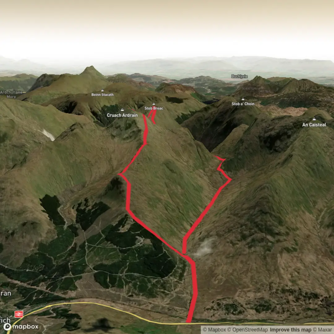 An image depicting the trail Cruach Ardrain and its surrounding area.