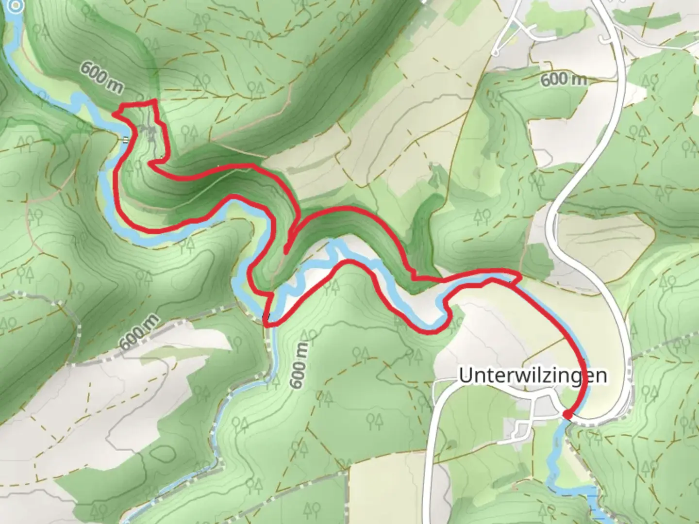 An image depicting the trail Burgfelsenpfad Loop and its surrounding area.