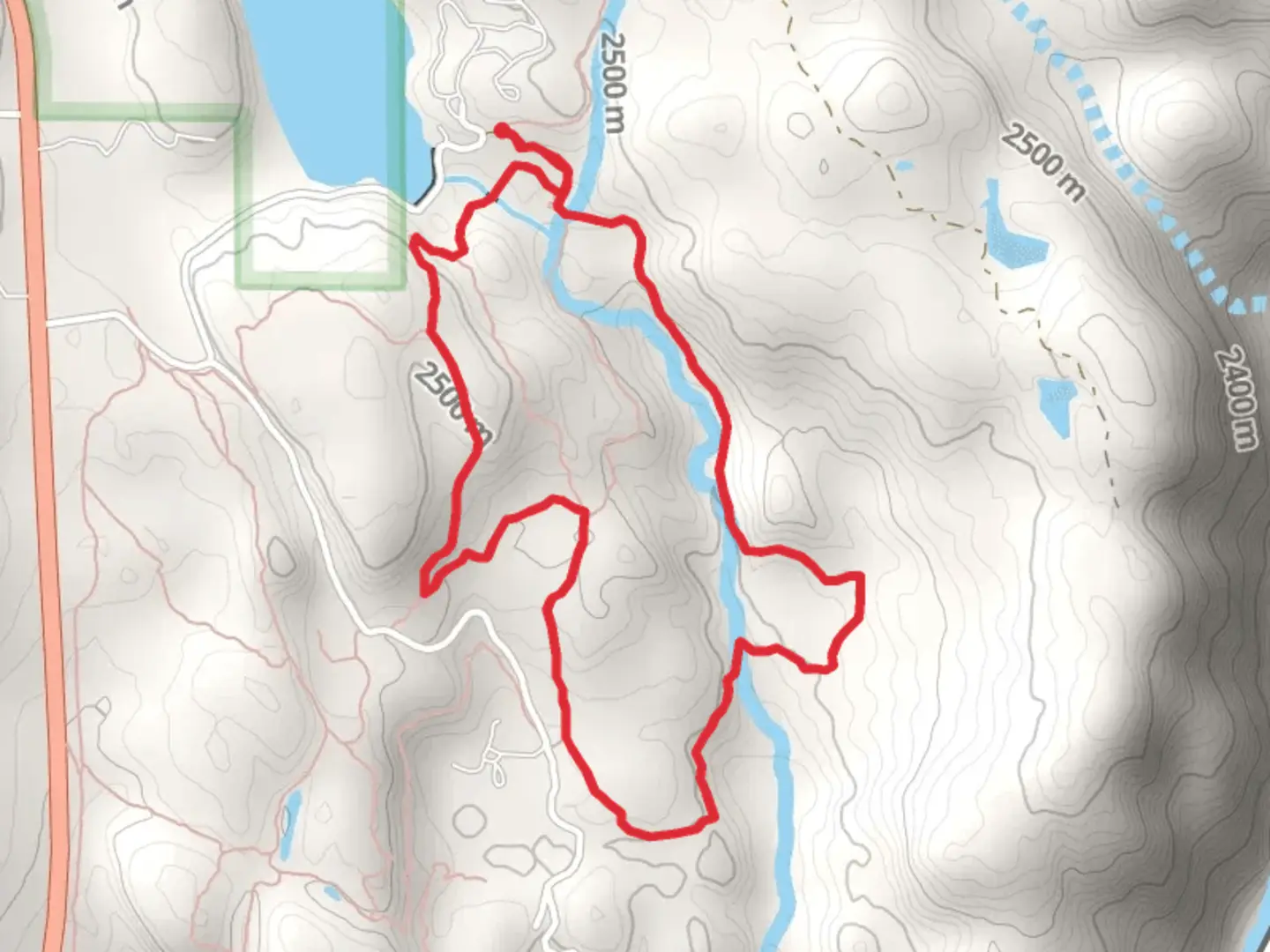 An image depicting the trail Cowboy Cutoff and Miners Trace Loop and its surrounding area.