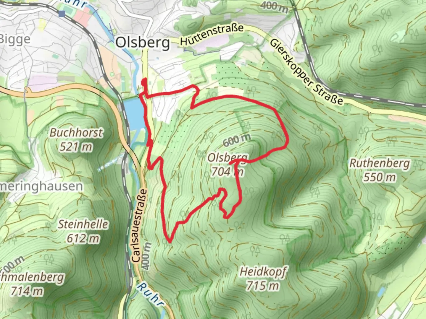 An image depicting the trail Stausee and Olsberg via Klippenweg and its surrounding area.