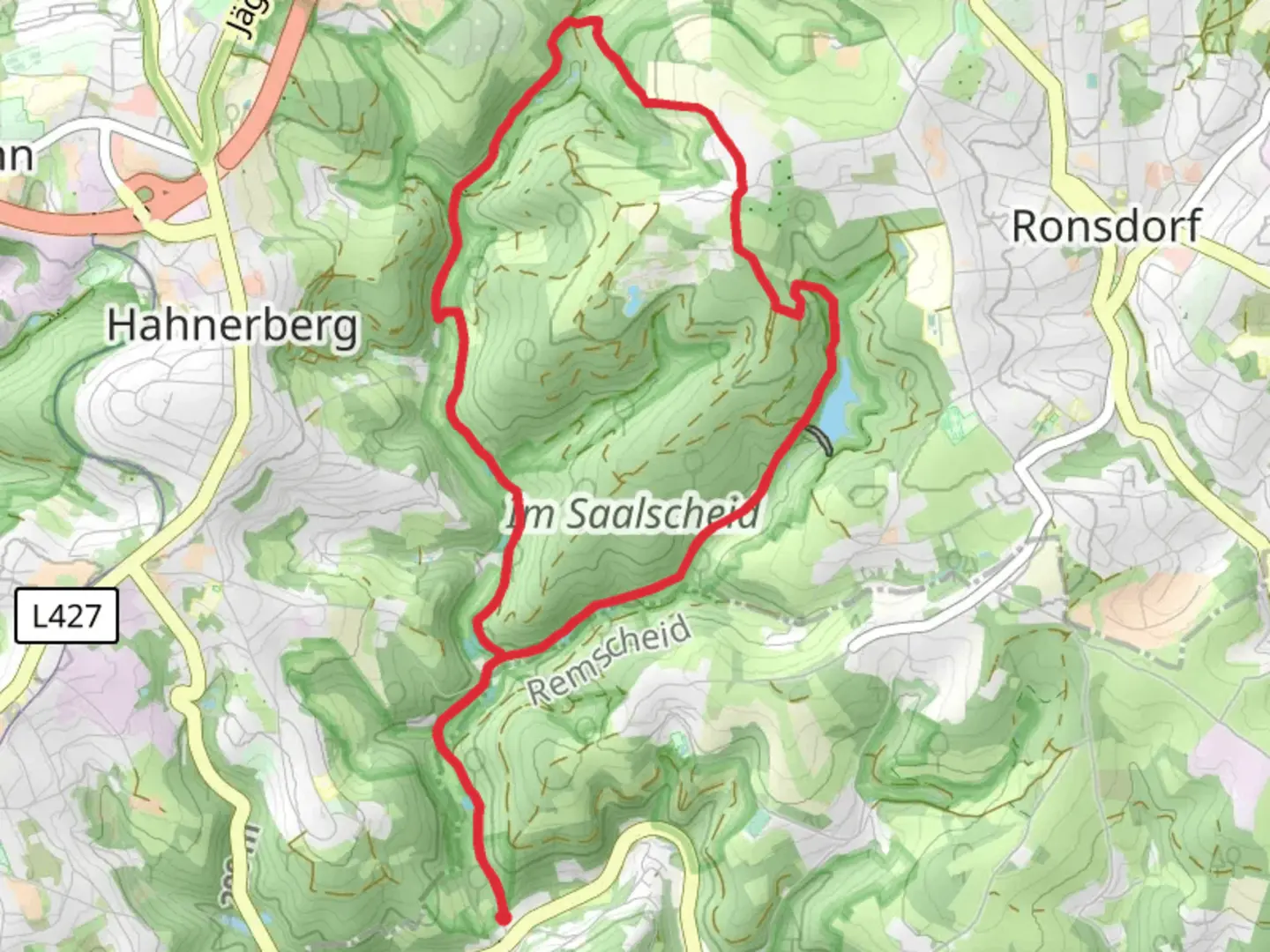 An image depicting the trail Gelpe-Saalbach and Im Saalscheid Loop via Wuppertaler Rundweg and its surrounding area.