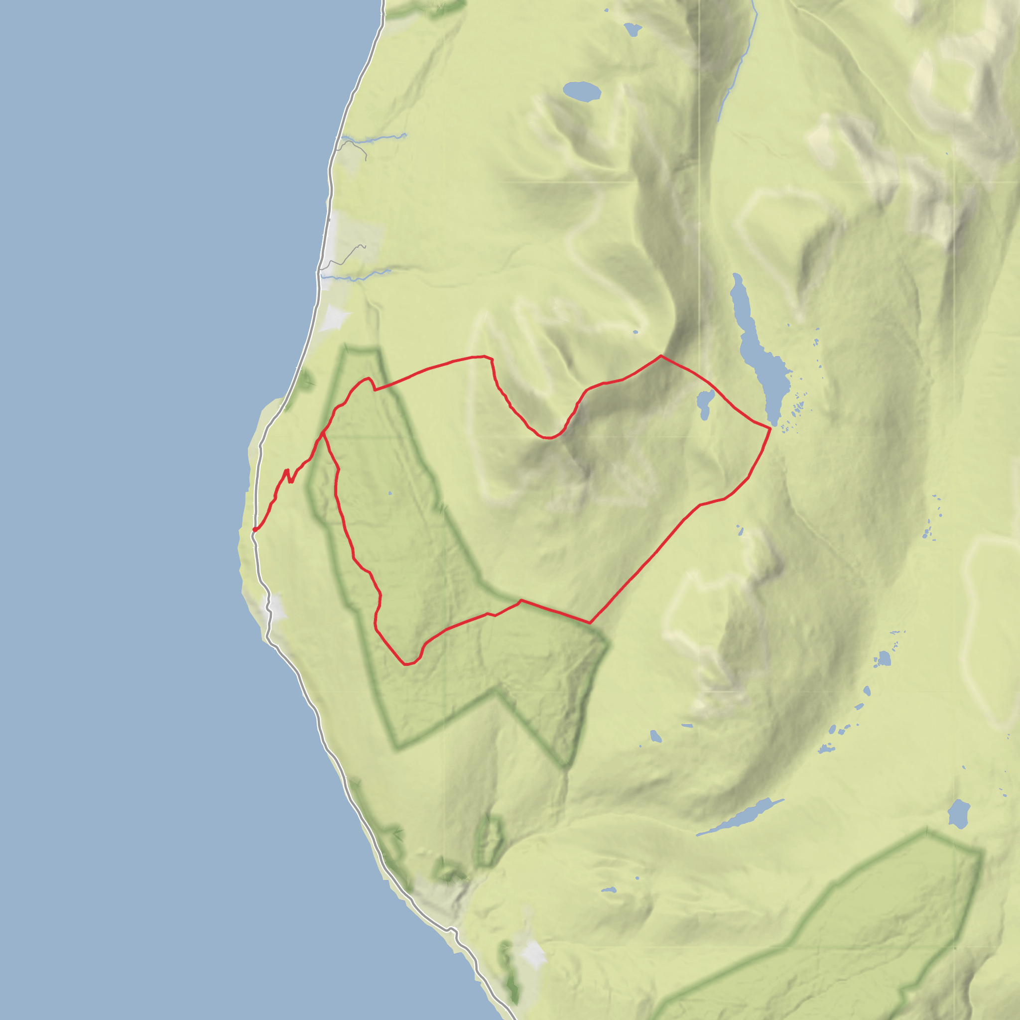 Beinn Bharrain, Mullach Buidhe, Dubh Loch, Loch Tanna and Cnoc Leana Fheior mobile static map