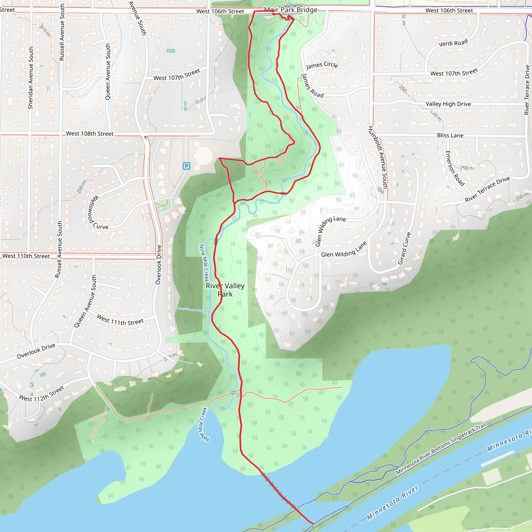 Nine Mile Creek Loop - River Valley Park mobile static map
