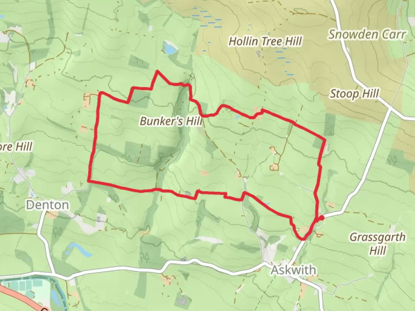 An image depicting the trail Brickhouse Plantation and Askwith Country Park via Welcome Way and its surrounding area.