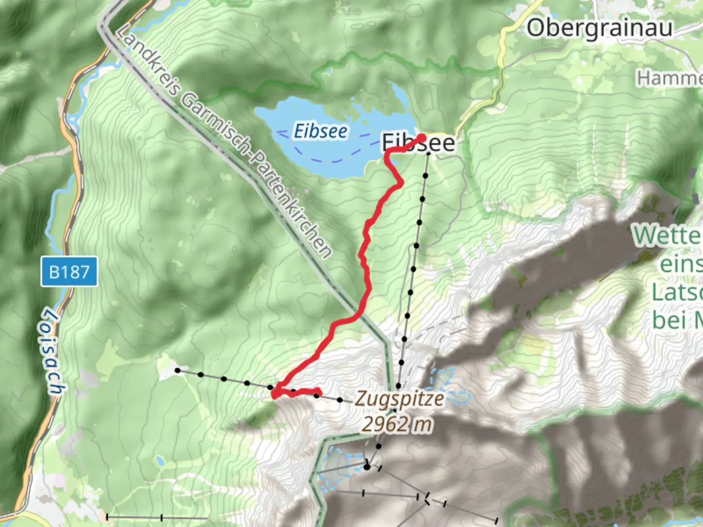 An image depicting the trail Wiener Neustadter Hutte Walk from Eibsee and its surrounding area.