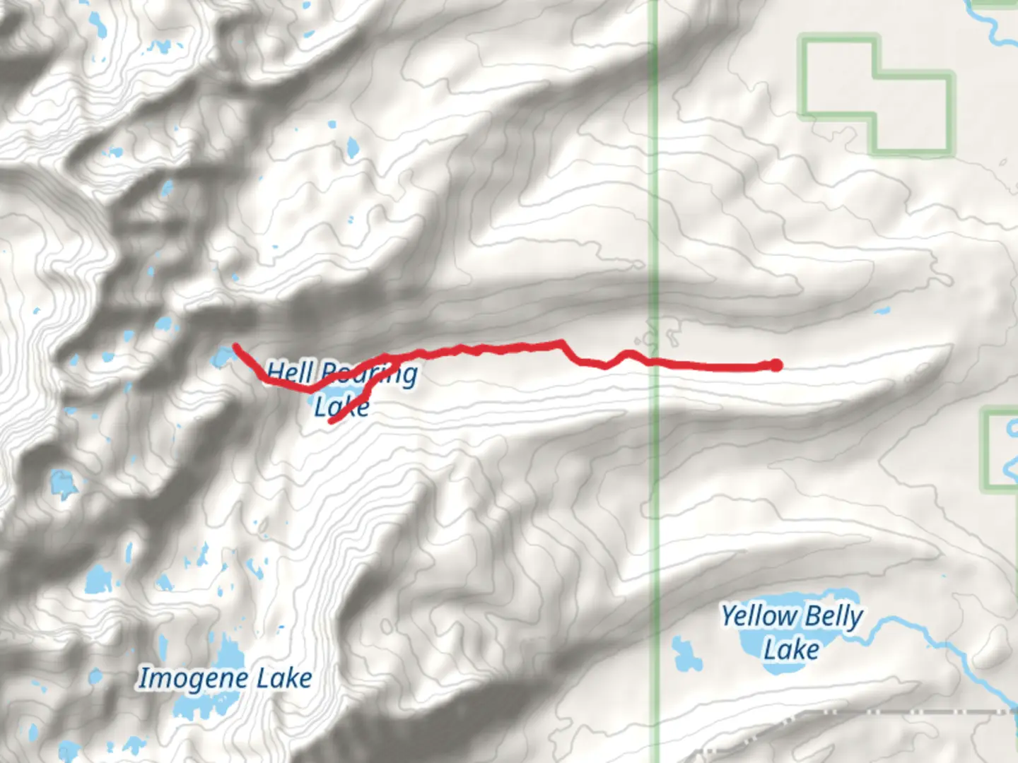 An image depicting the trail Hell Roaring Lake via Upper Hell Roaring Trail and its surrounding area.