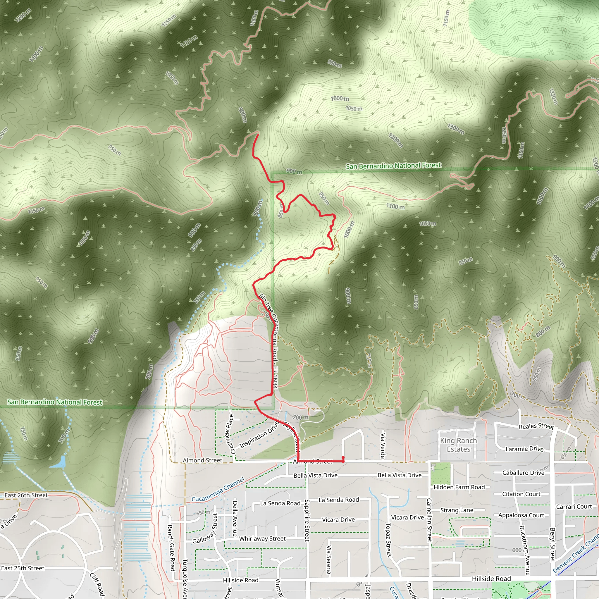 Big Tree and West Fork Cucamonga Road mobile static map