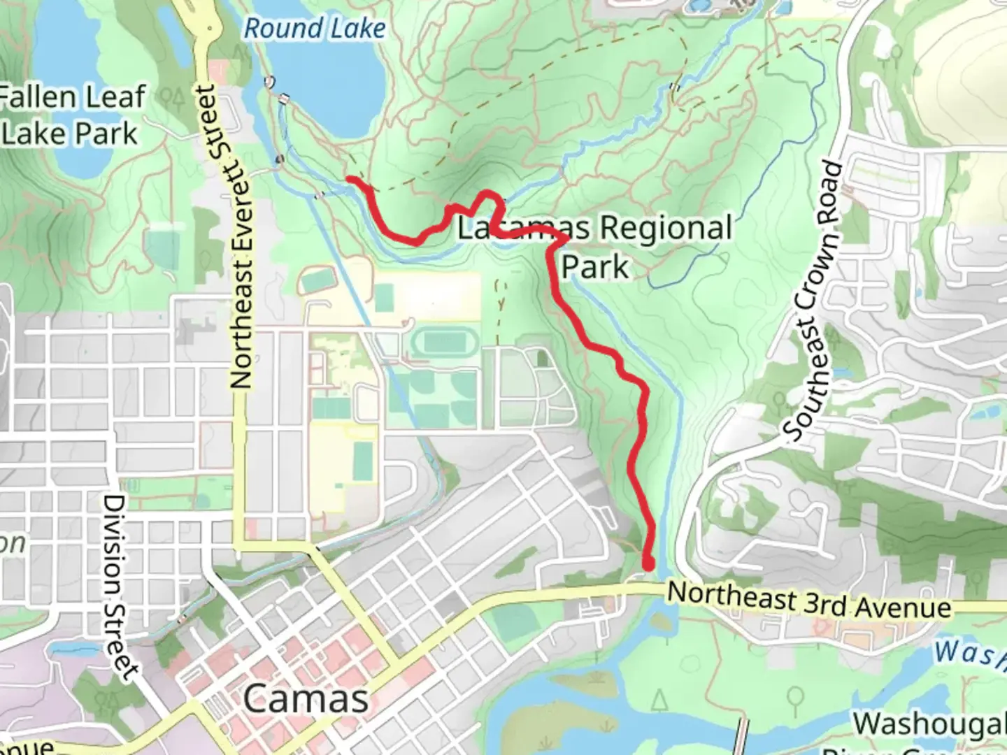 An image depicting the trail Lacamas creek and Lake to Lake Trail and its surrounding area.