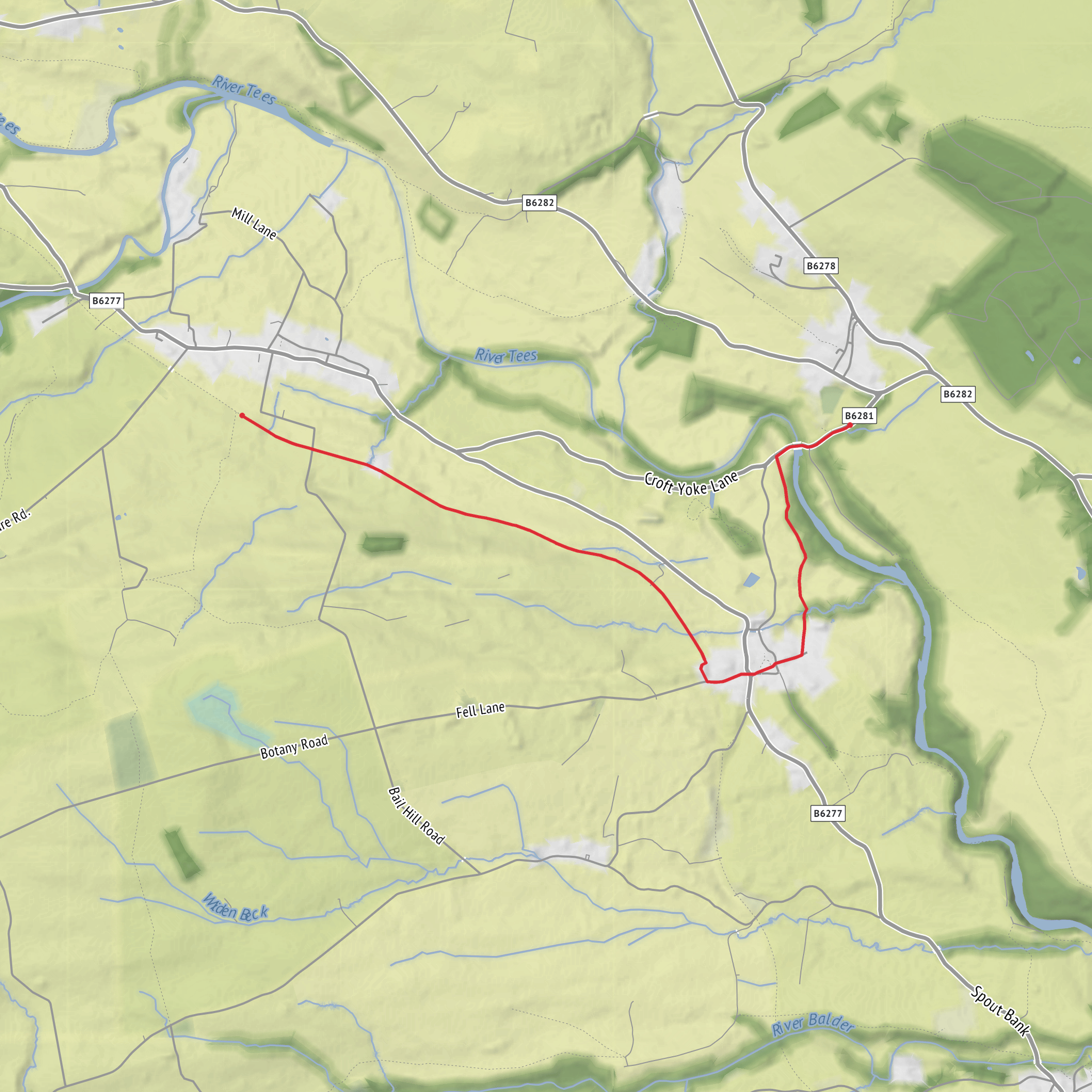 Mickleton to Egglestone Hall mobile static map