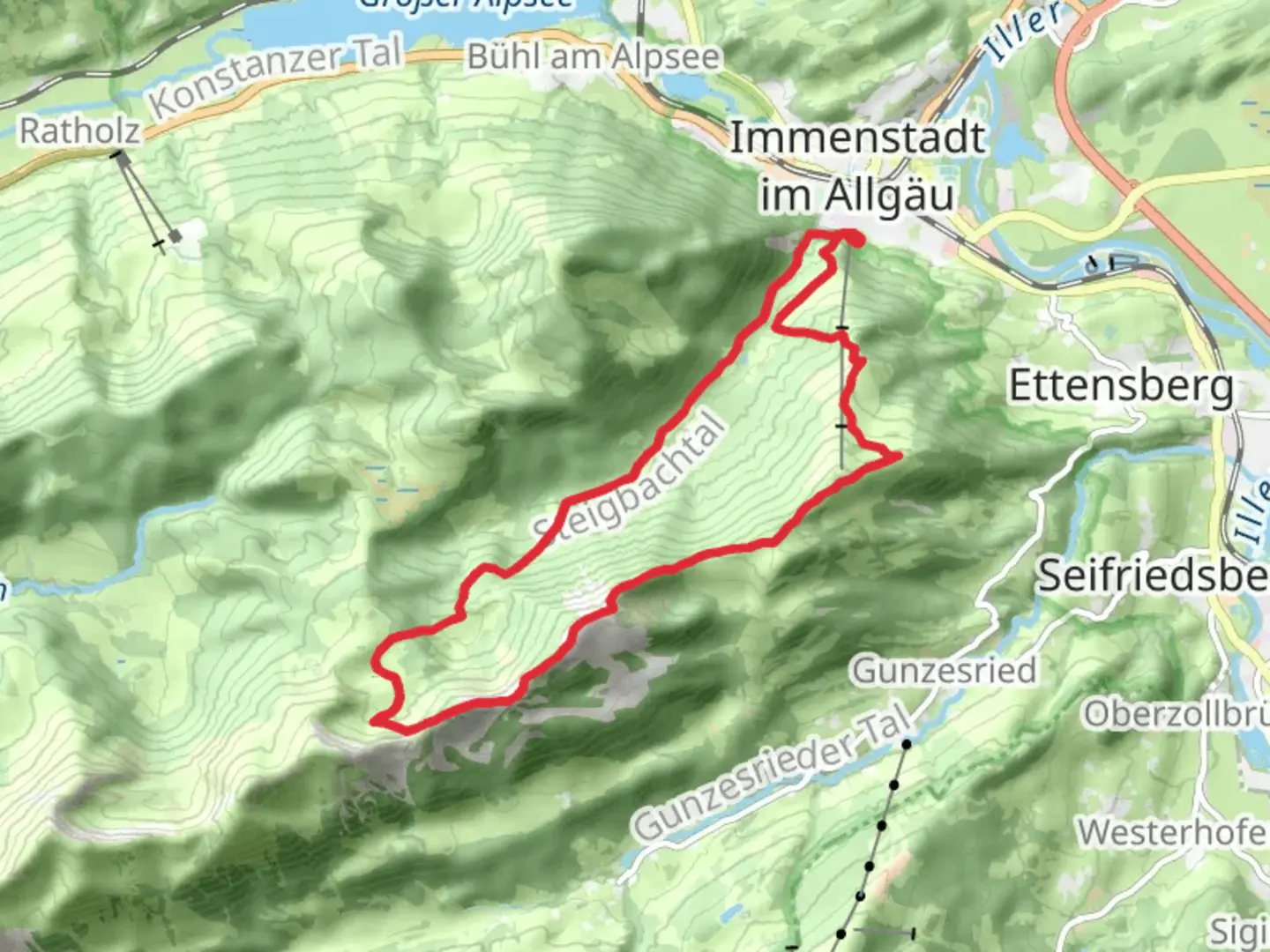 An image depicting the trail Mittagberg, Steineberg and Leckereck Loop - Immenstadt and its surrounding area.