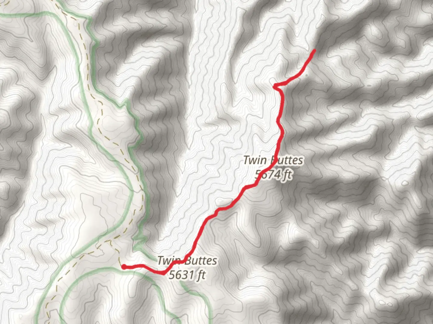 An image depicting the trail Twin Buttes via East Butte Creek Trail and its surrounding area.