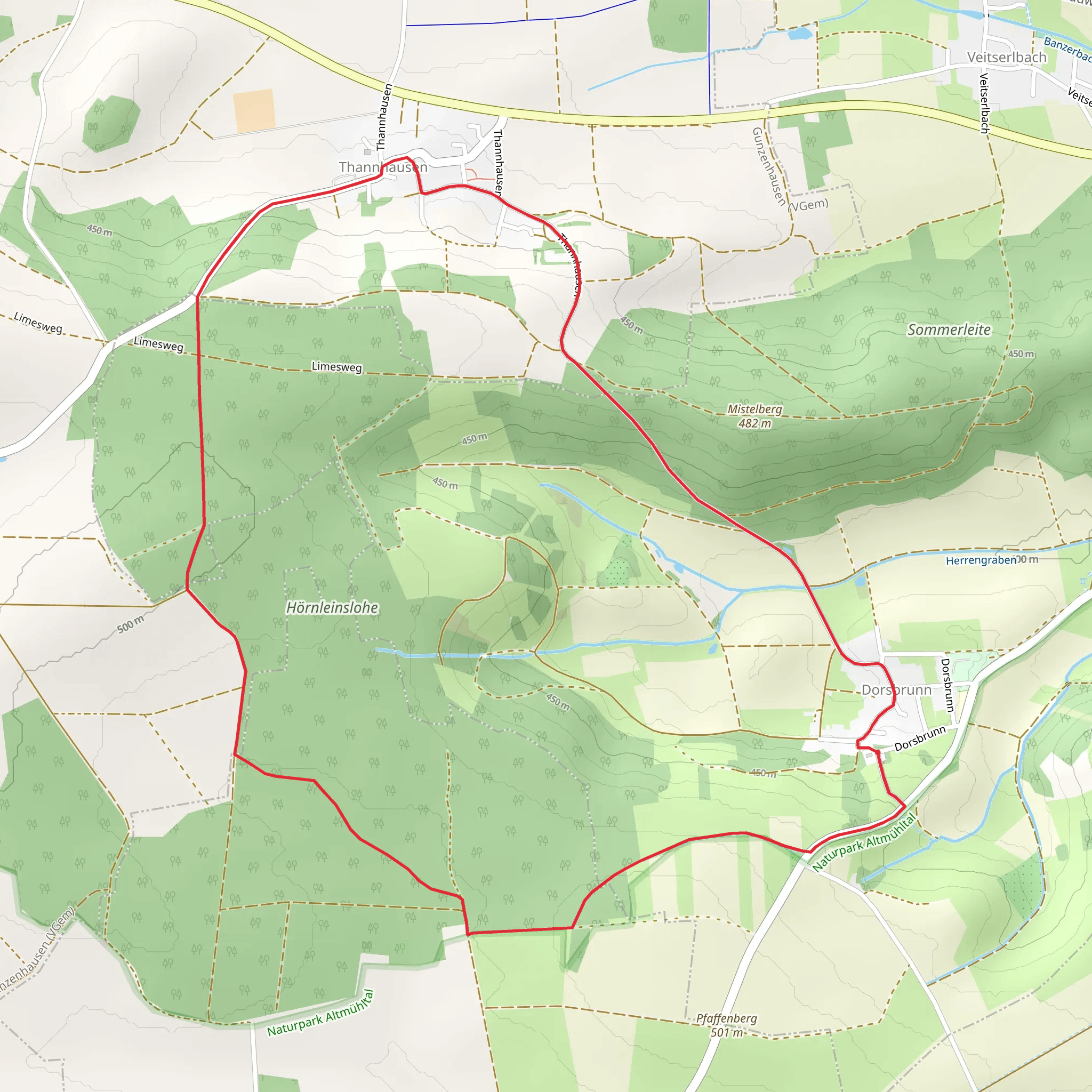 Dorsbrunn and Thannhausen Loop via Hornleinslohe mobile static map