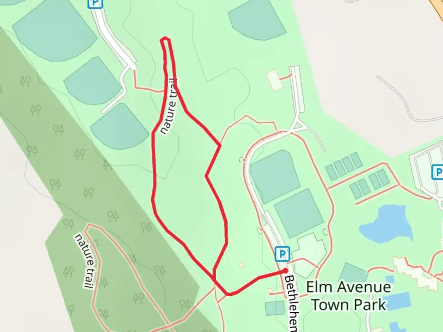 An image depicting the trail Nature Trail - Elm Avenue Town Park and its surrounding area.