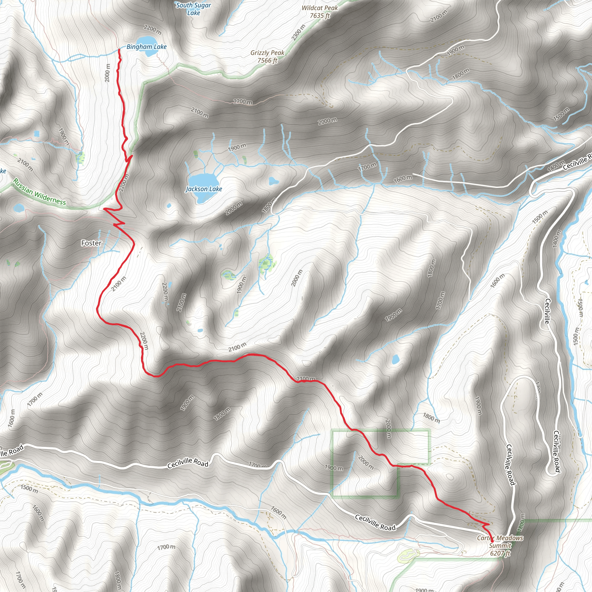 Bingham Lake via Pacific Crest National Scenic Trail mobile static map