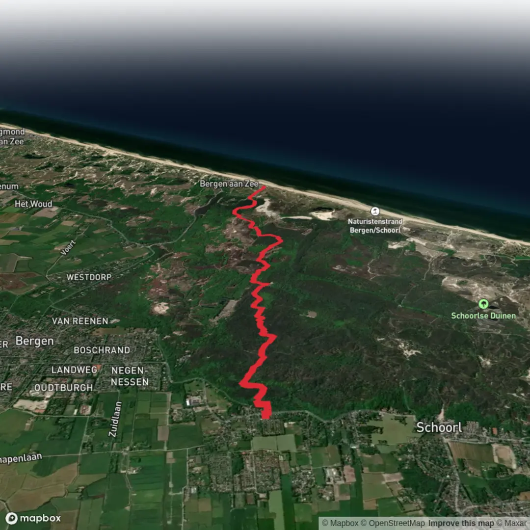 An image depicting the trail Residence Koningshof to Het Zeehuis via Slangen Weg and Heidepad and its surrounding area.