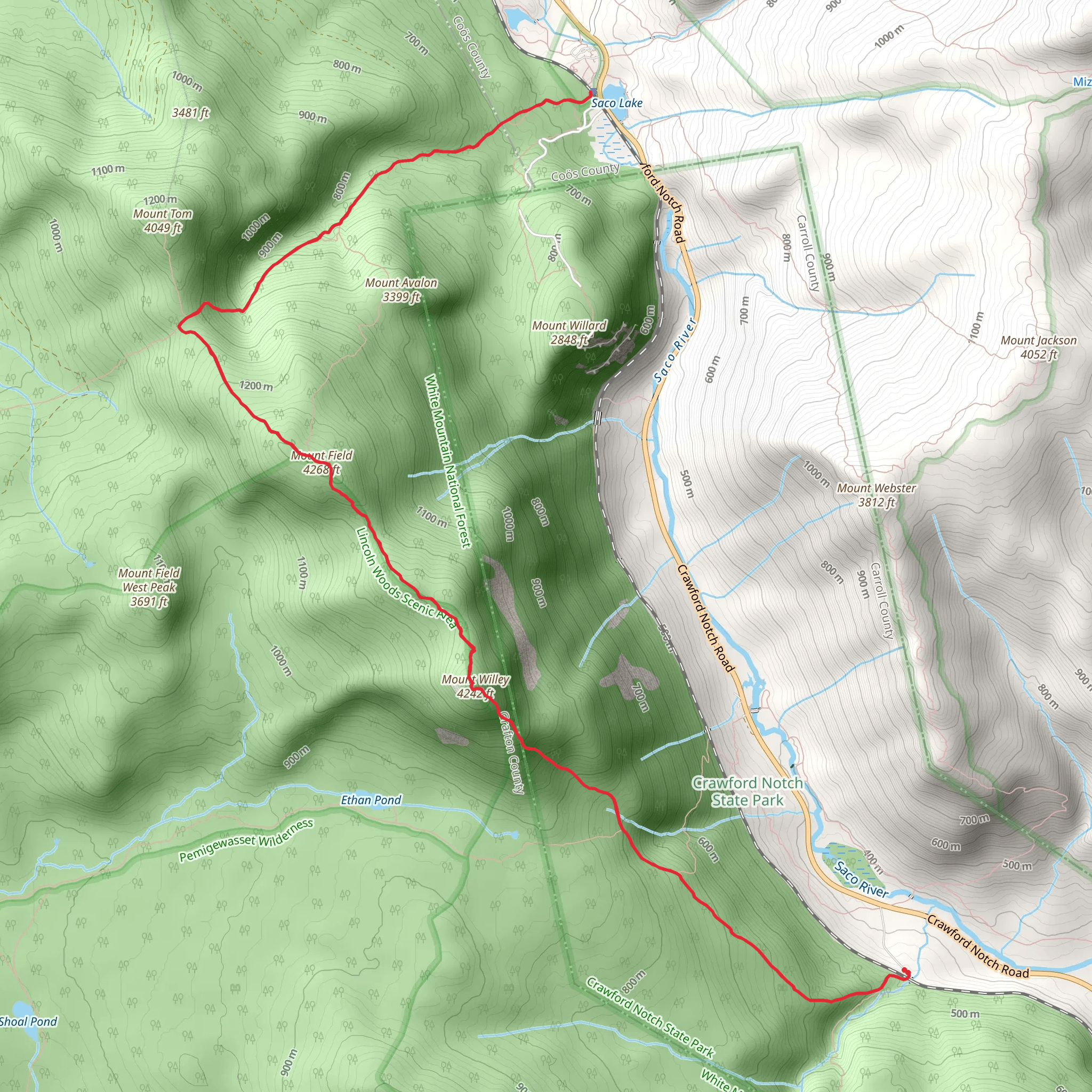 Willey Range Trail via Ethan Pond Trail Out and Back mobile static map