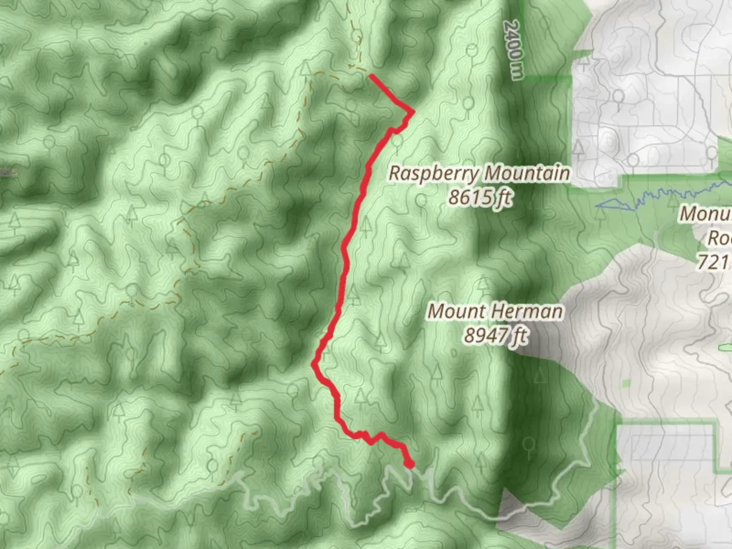 An image depicting the trail Mount Herman Road and its surrounding area.