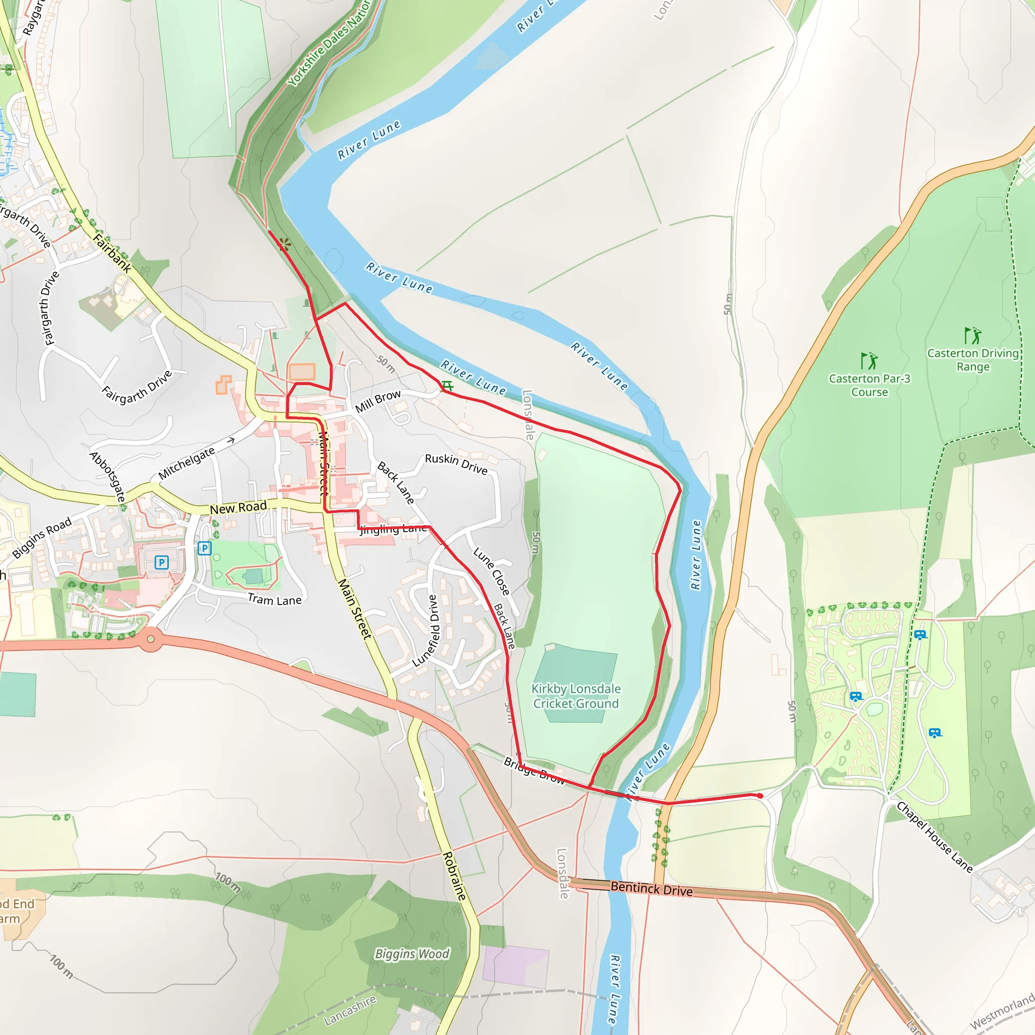 Kirkby Lonsdale - Devil's Bridge - Ruskin's View and River Lune mobile static map