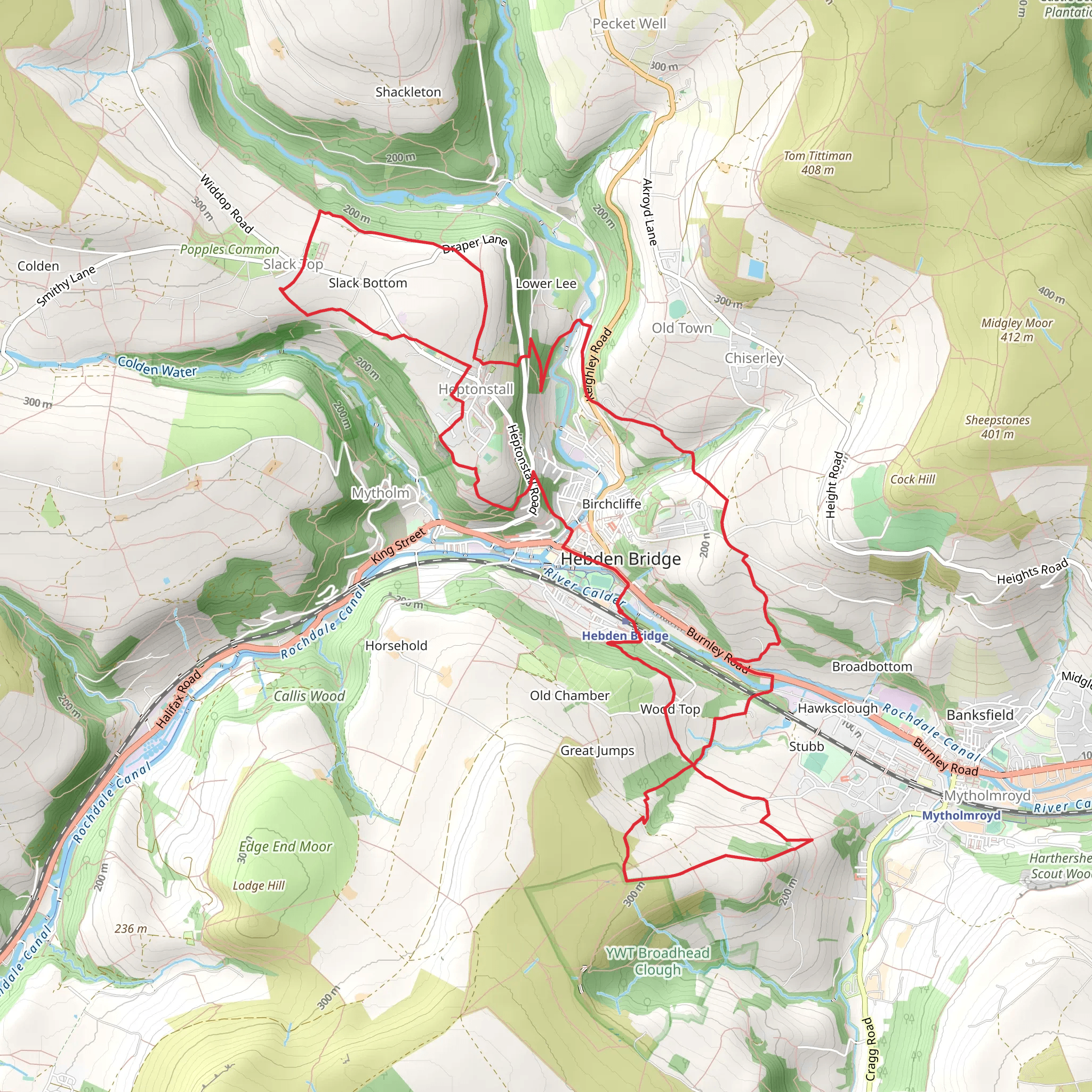 Hebden Bridge, Wood Top and Slack Top Loop mobile static map