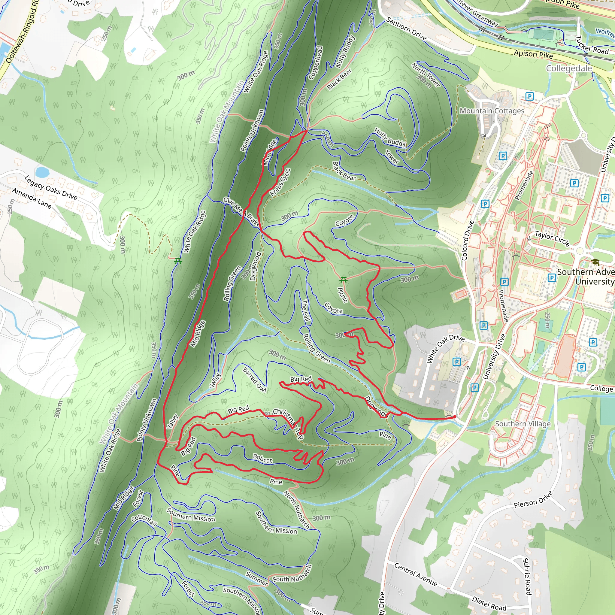 Dogwood, Krebs Cycle and Mid Ridge Loop mobile static map