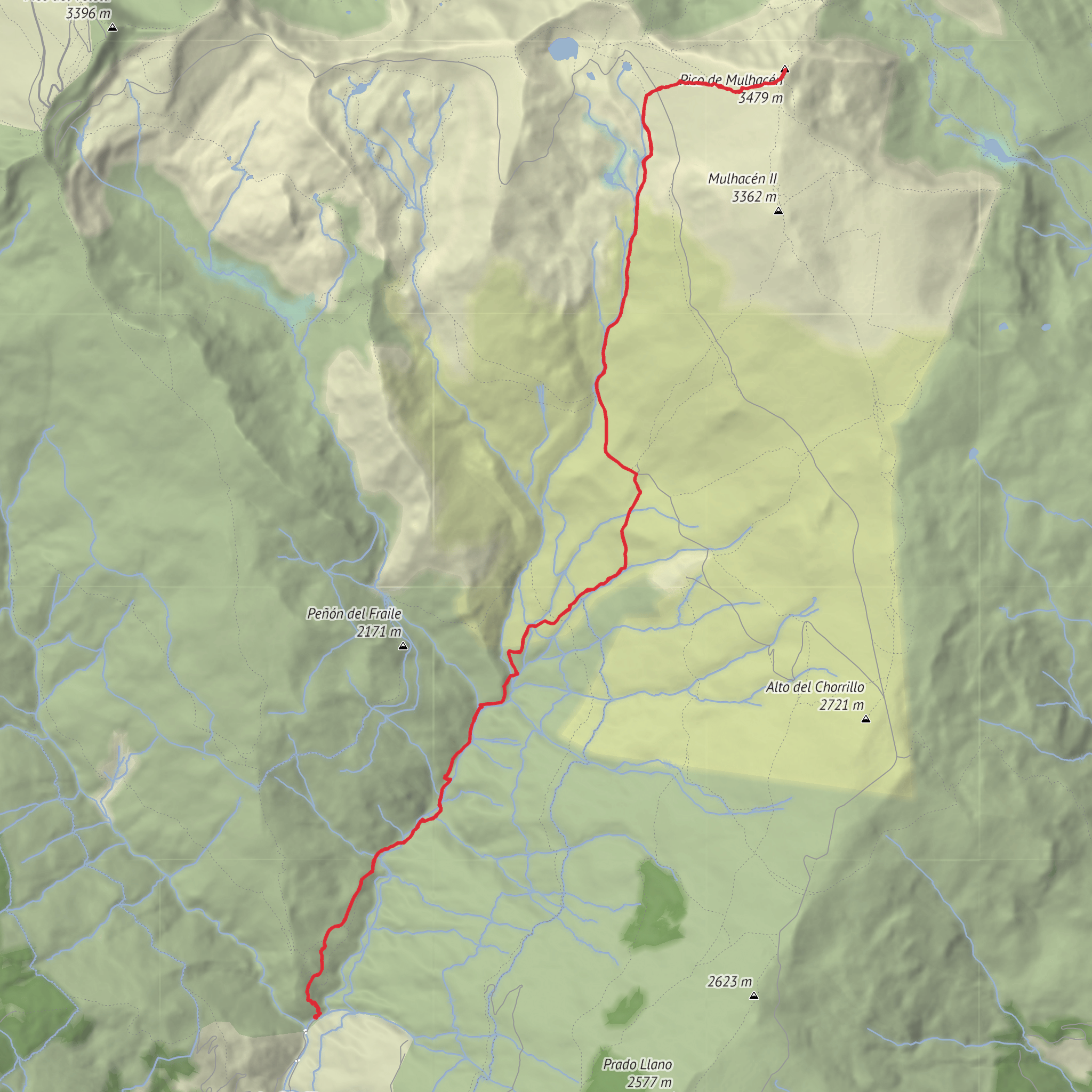 Mulhacén via Refugio Poqueira mobile static map
