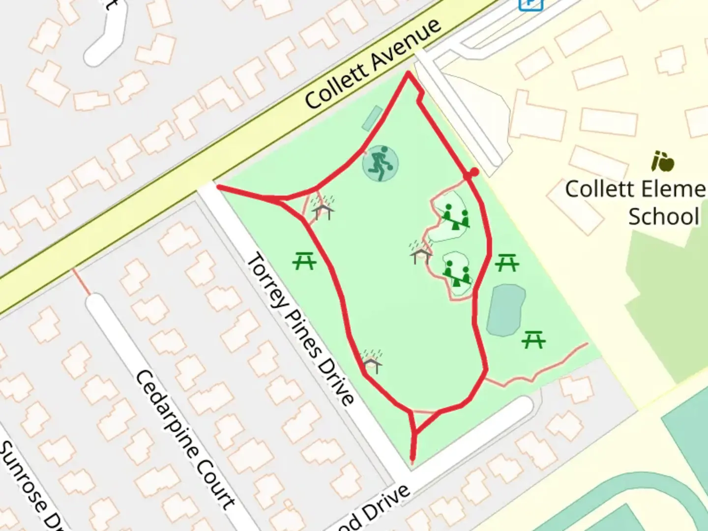 An image depicting the trail Collett Park Loop and its surrounding area.