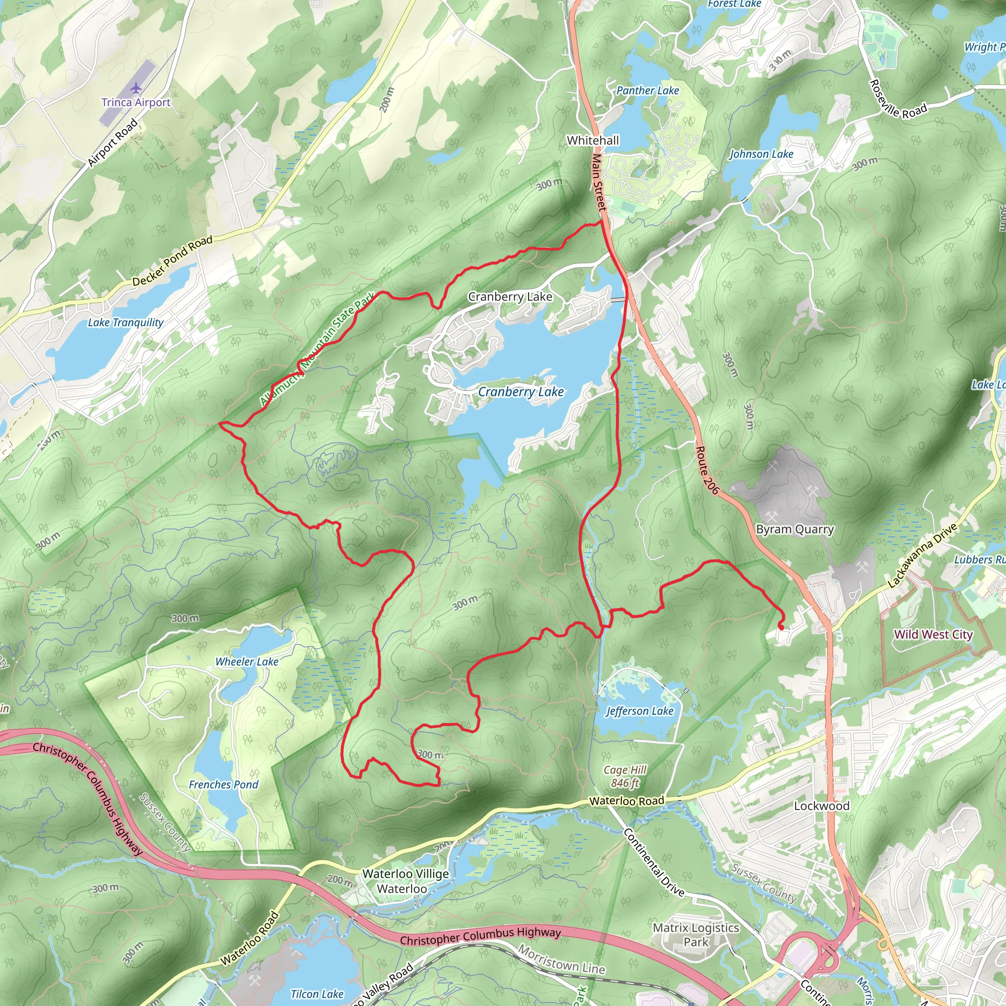 Cranberry Lake via Sussex Branch Trail, and Wavin Willy Loop mobile static map
