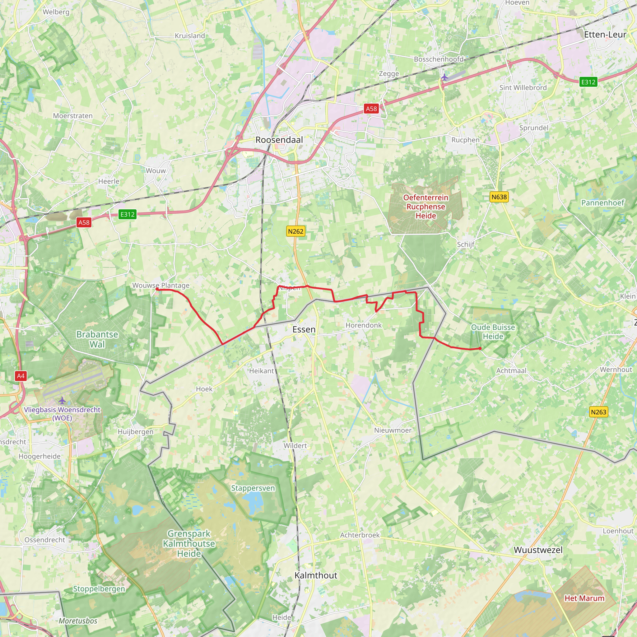 Woiwse Plantage to Achtmaal via Grenslandpad mobile static map