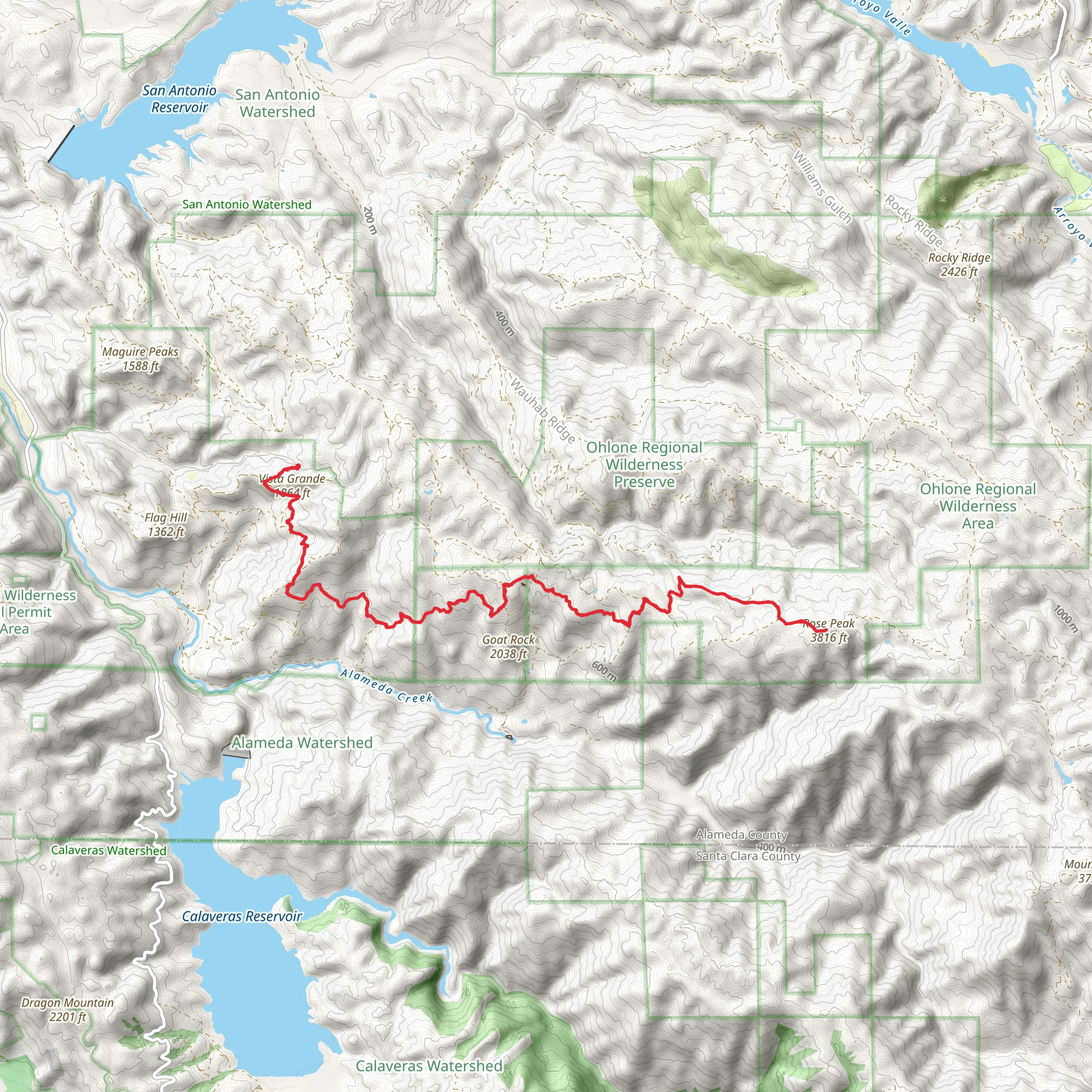 Vista Grande - Rose Peak - Ohlone Wilderness Trail mobile static map