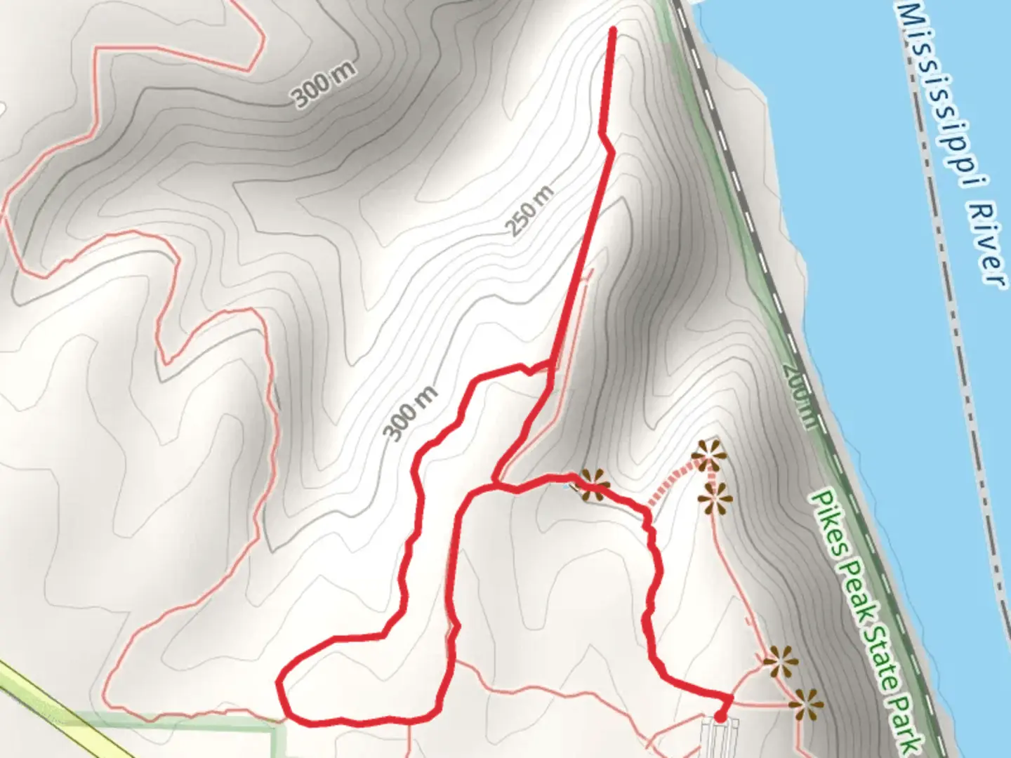 An image depicting the trail Myotis, Bridal Veil and East Hickory Ridge Loop Trail and its surrounding area.