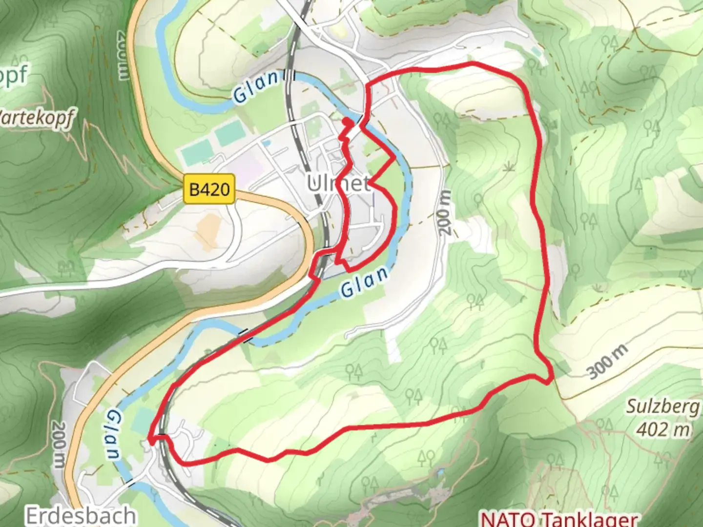 An image depicting the trail Glan-Blies Radweg and Pfaelzerwald Gelb Roter Balken and its surrounding area.