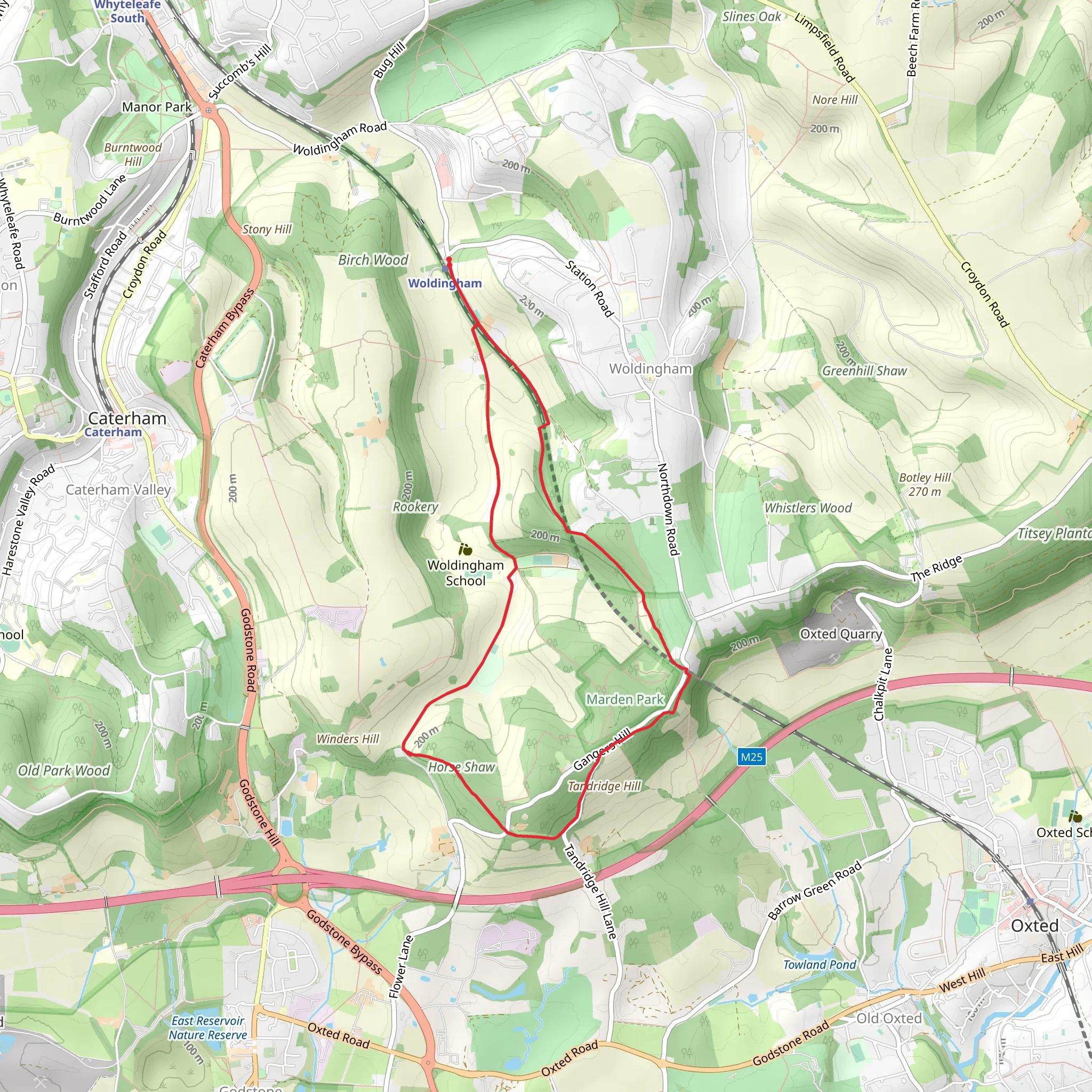 Woldingham Loop via Marden Park mobile static map