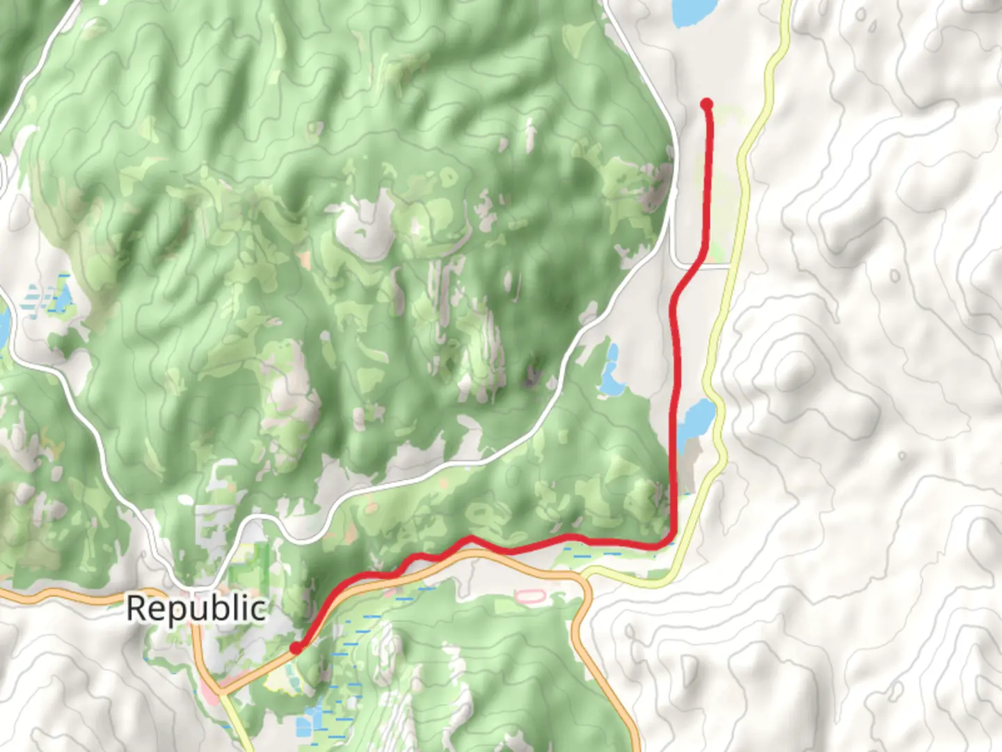An image depicting the trail Golden Tiger Pathway - Republic and its surrounding area.