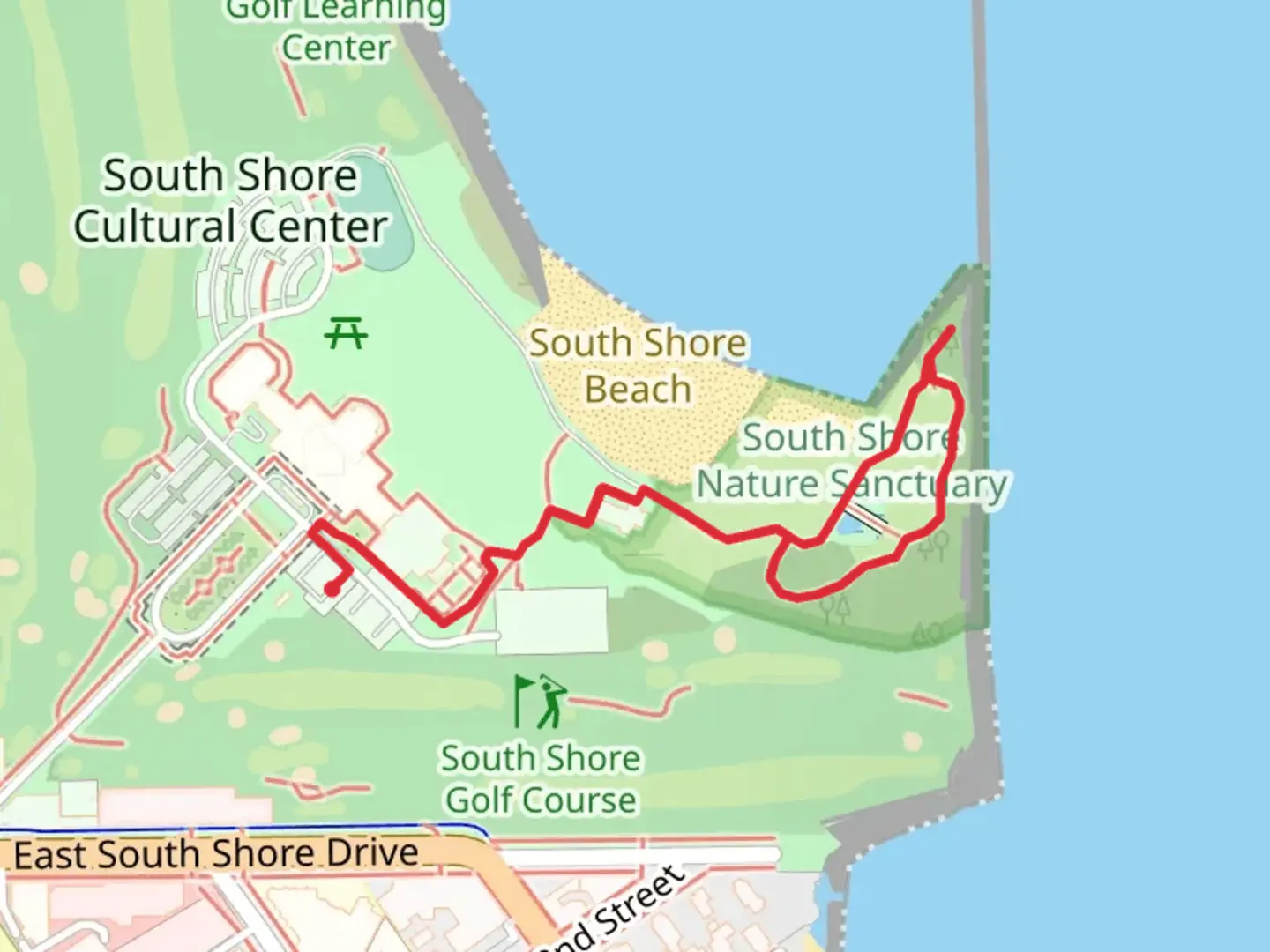 An image depicting the trail East South Shore Drive Loop and its surrounding area.